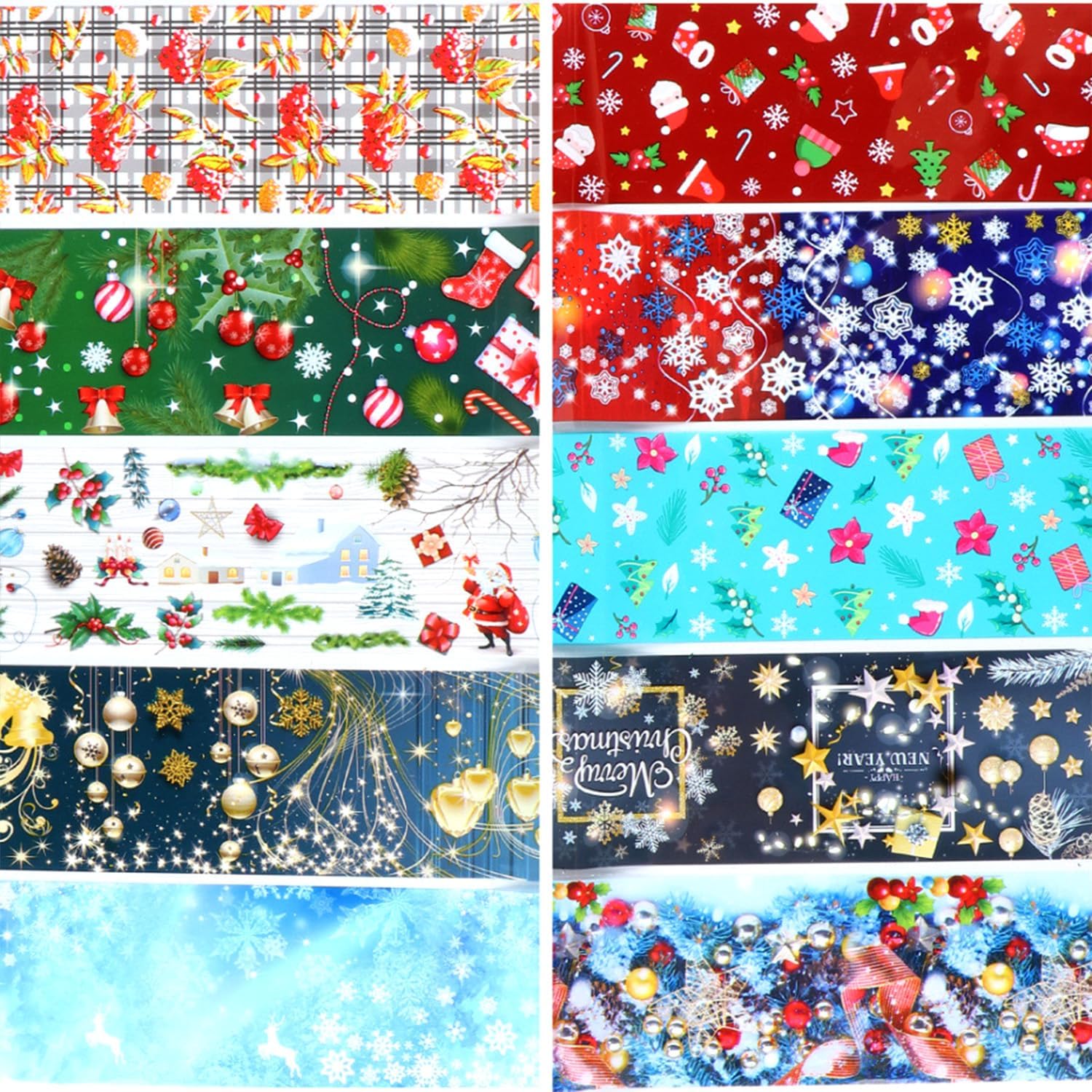 Calcomanías de transferencia de papel de uñas de Navidad, 10 hojas de calcomanías de arte de uñas de Navidad, calcomanías de invierno, Papá Noel,