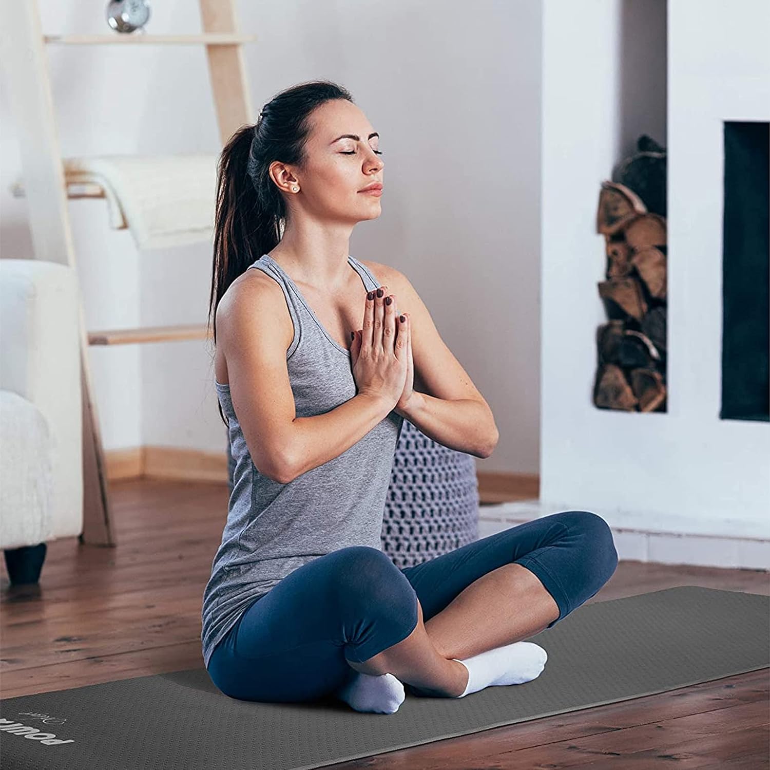 POWRX Tapete de yoga TPE con bolsa, tapete de ejercicio para entrenamiento, tapete de yoga grande antideslizante para mujer, 68 x 24 pulgadas de