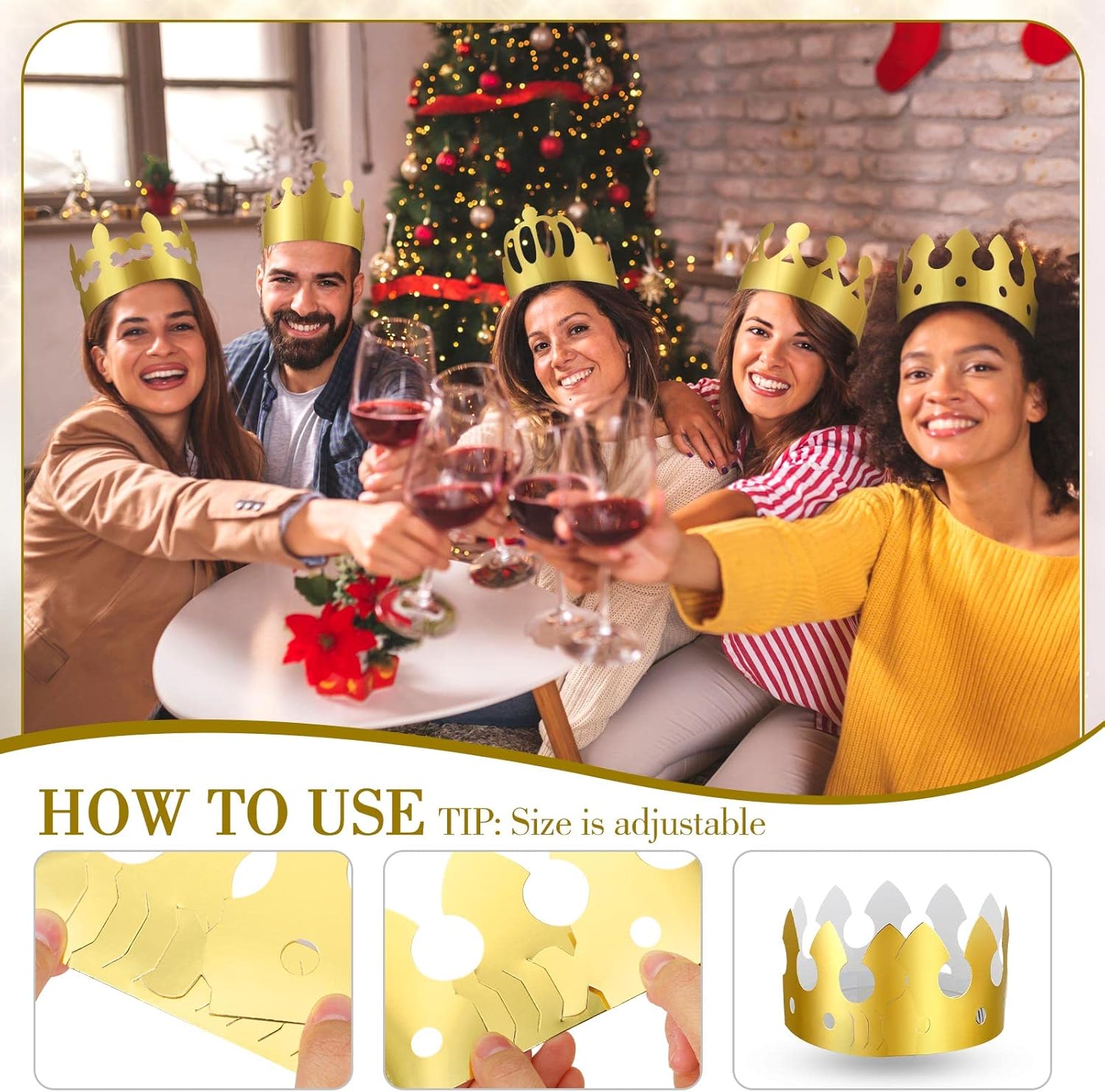 Crtiin 500 coronas de papel doradas a granel, para fiestas, rey, princesa, coronas doradas, sombreros de fiesta dorados para niños y adultos,
