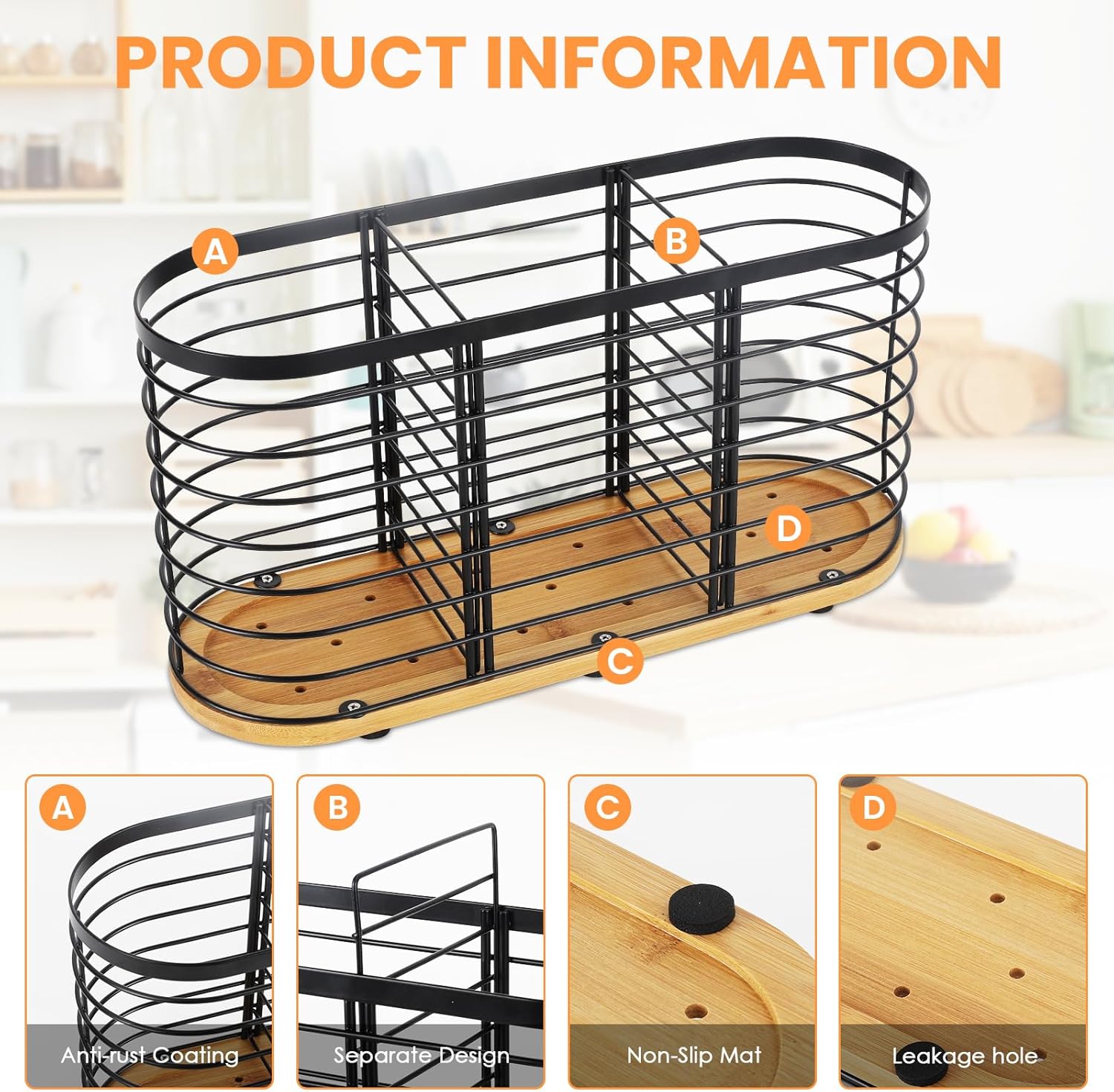 Soporte para utensilios para encimera de cocina, soporte grande para utensilios de cocina de granja, 13.5 x 4.3 x 6.9 pulgadas, con base de madera,