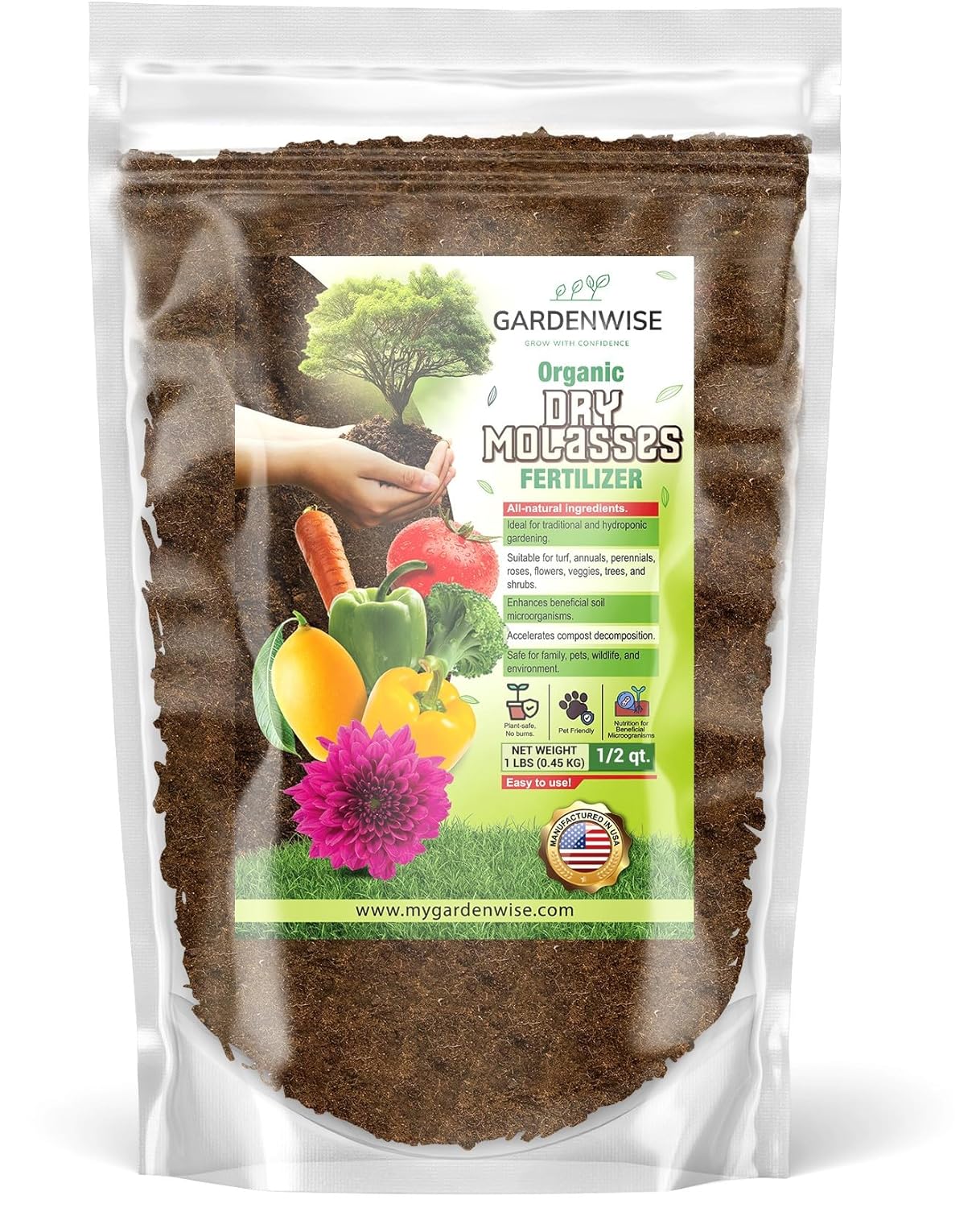 GARDENWISE Melaza seca – Bioestimulante orgánico vegetal para una zona radicular mejorada, vitalidad vegetal y salud próspera del suelo, ideal para
