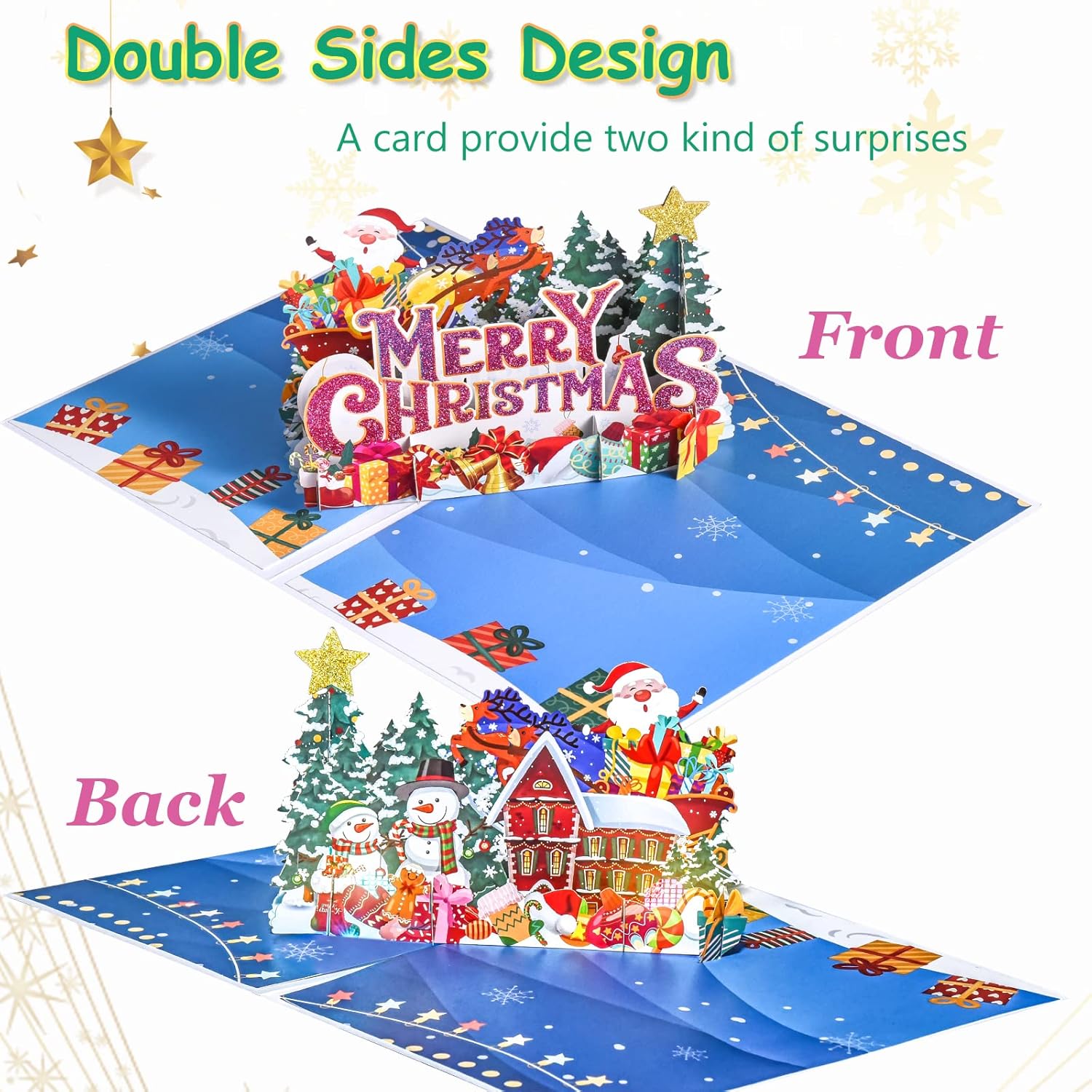 Venhoo Tarjeta de Navidad musical, tarjetas emergentes de Navidad 3D con luces y música de Feliz Navidad, diseño de doble cara, tarjeta de