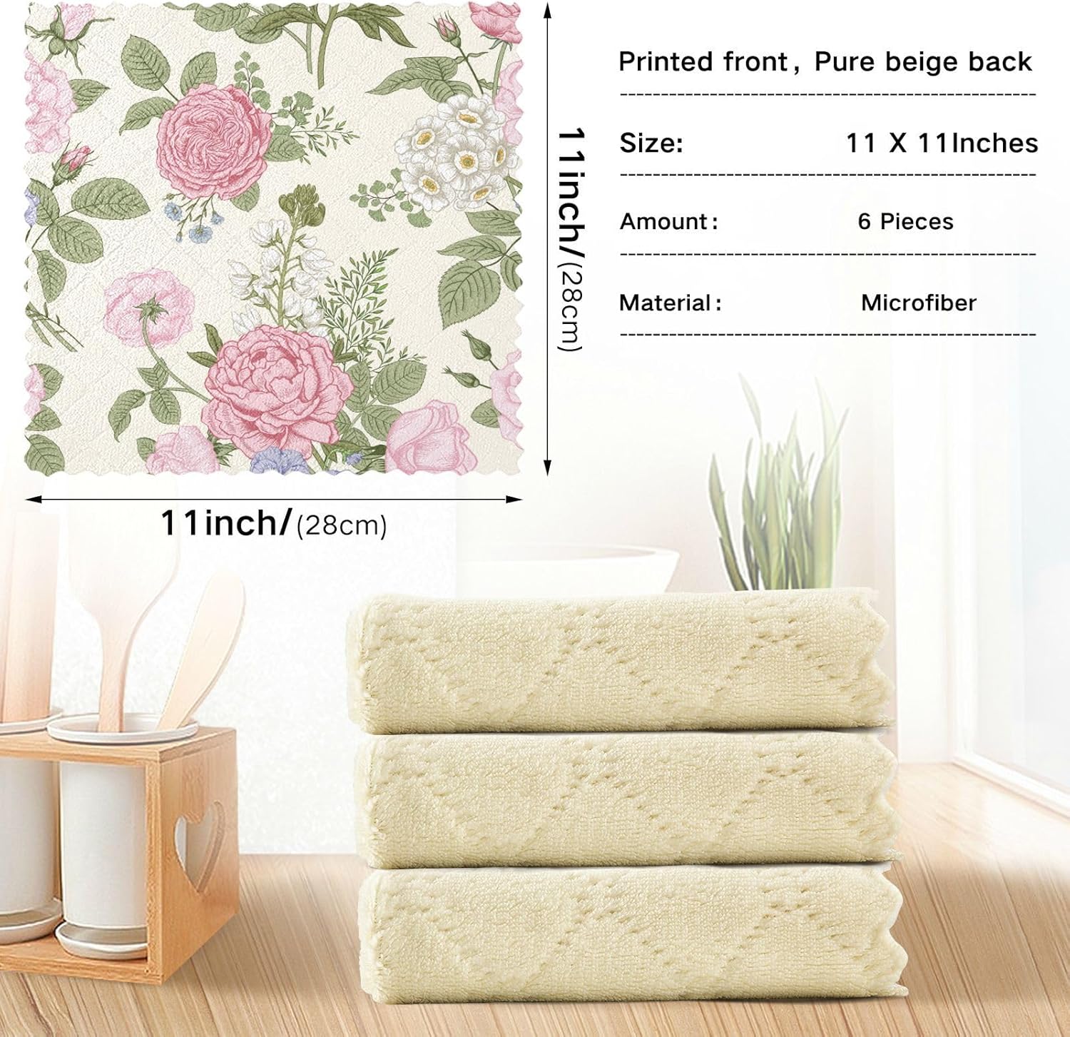 FRODOTGV Blooming Garden Flowers Quality Print Microfiber Dish Towels Quick Dry 6 Pack Microfiber Towel for Restaurant Oven