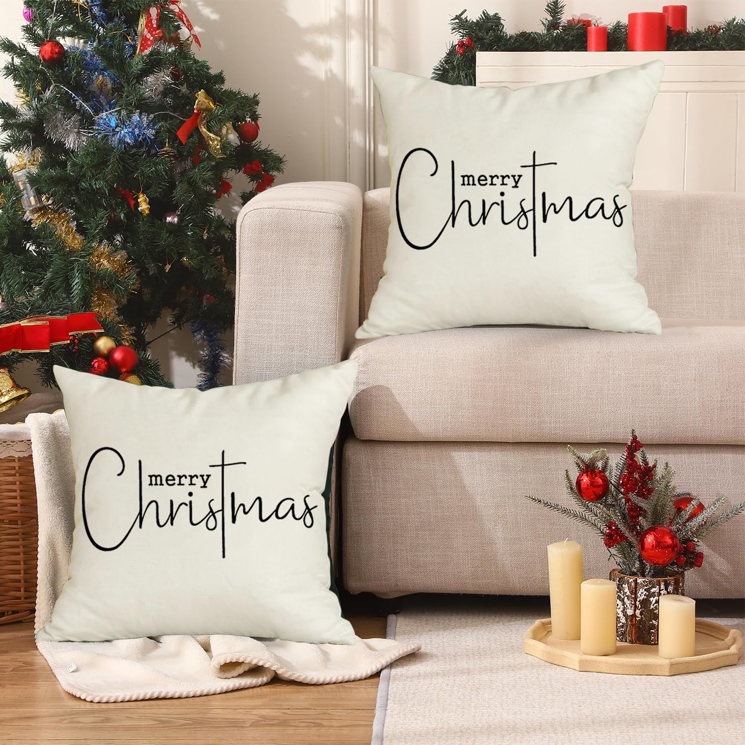 RABUSOFA Fundas de cojín de Navidad de 18 x 18 pulgadas, decoraciones de Feliz Navidad, fundas de almohada decorativas de invierno, fundas de cojín