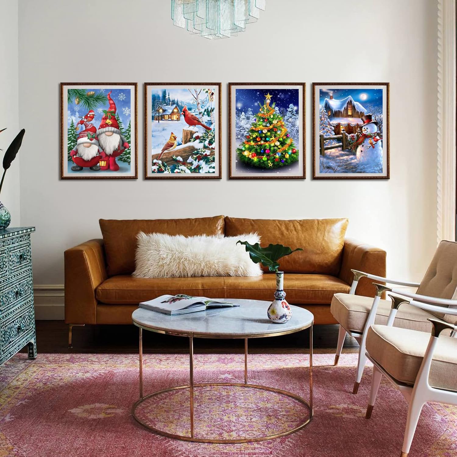 JAKI Kit de pintura de diamantes de Navidad, paquete de 4 unidades, arte de diamantes de Navidad para adultos, principiantes y niños, pintura de
