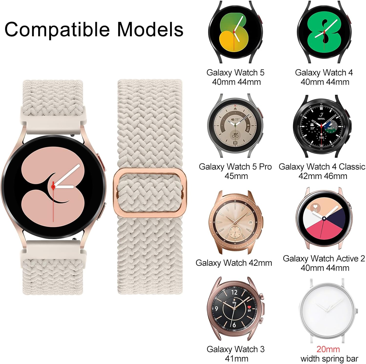 Tobfit Correas de nailon trenzadas compatibles con Samsung Galaxy Watch 5 de 1.575 pulgadas, 1.732 pulgadas, Galaxy Watch 4 de 1.575 pulgadas, 1.732