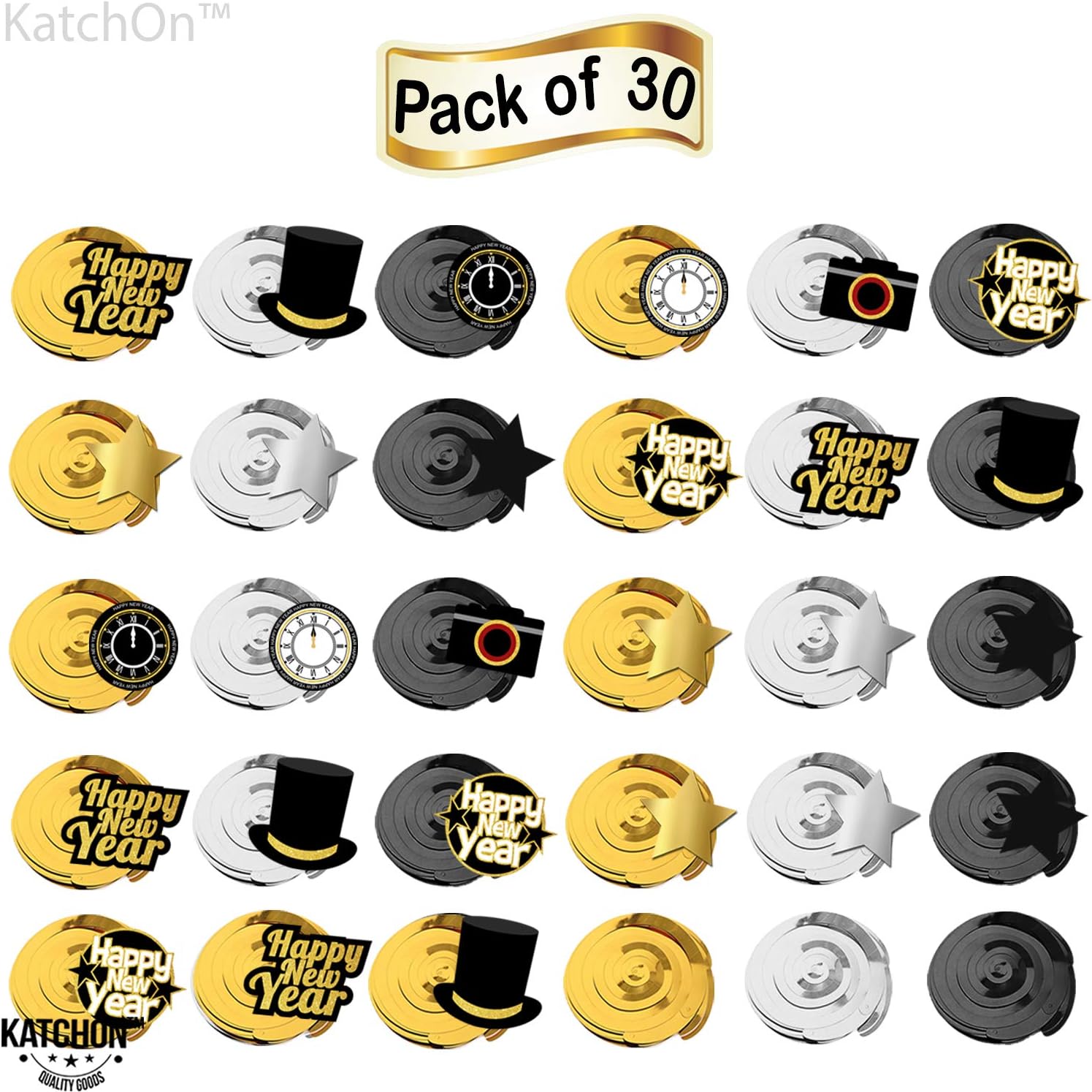 KatchOn, Remolinos colgantes de feliz año nuevo, paquete de 30  Suministros de fiesta de Año Nuevo negro y dorado 2024  Decoraciones de Año Nuevo