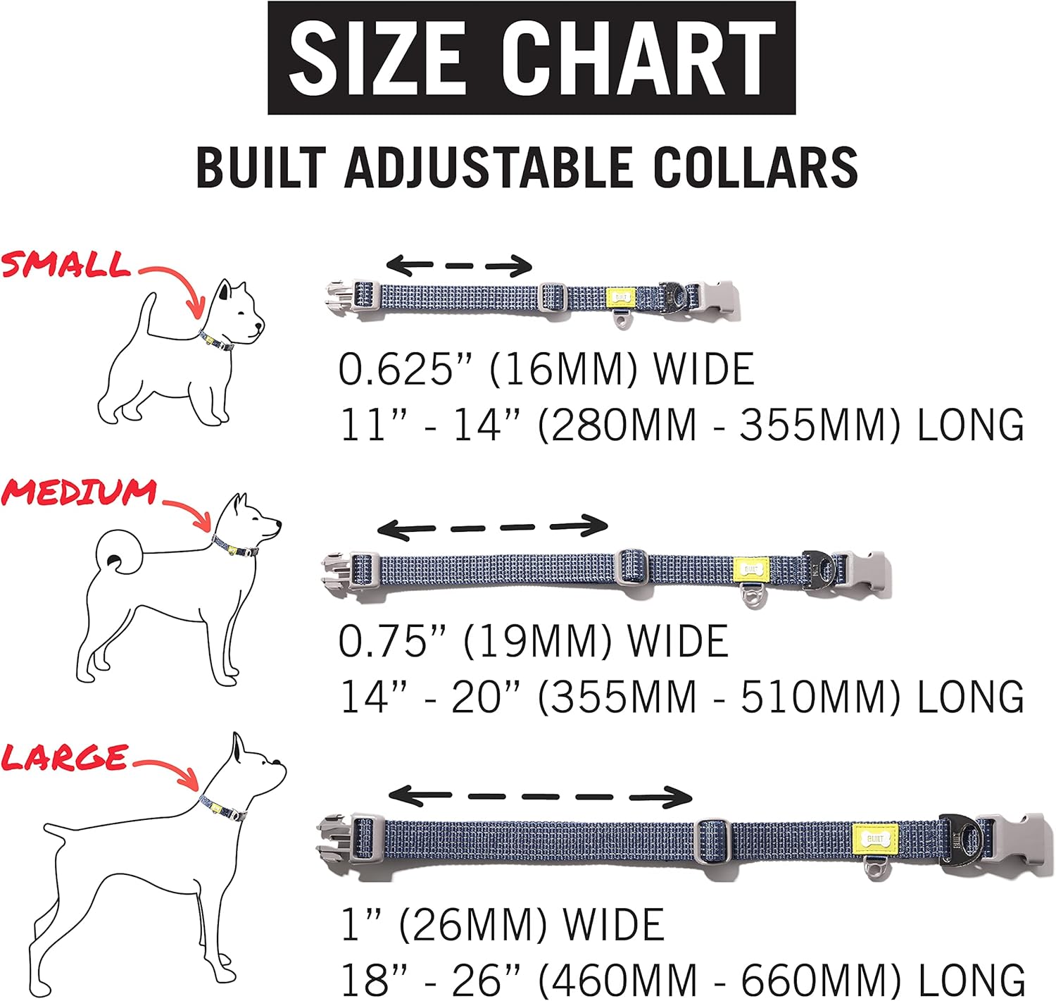 BUILT Pet Nightsafe – Collar para perro grande, azul marino y amarillo