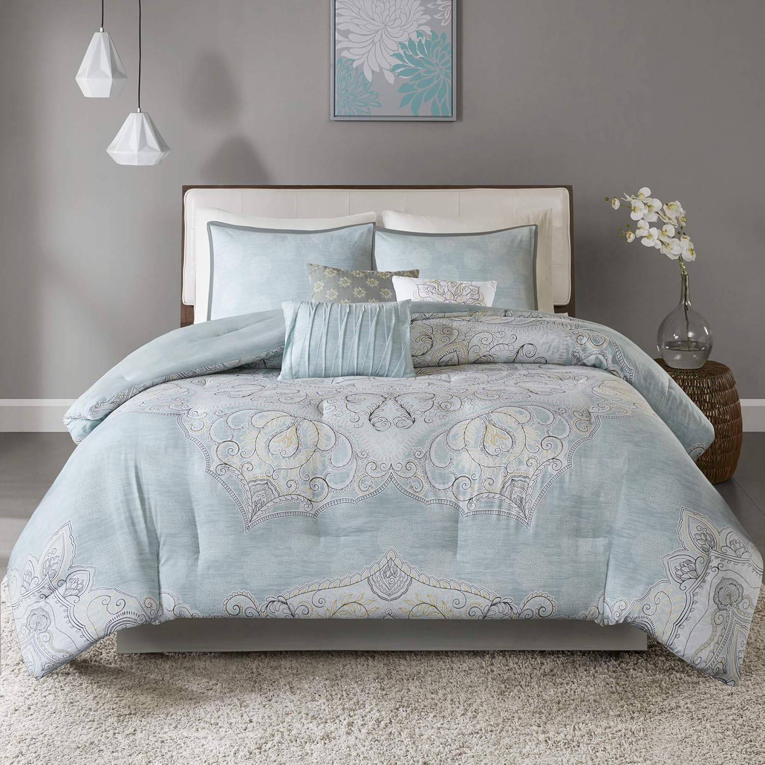 Madison Park – Juego de edredón reversible de 100% algodón con falda de cama a juego y almohadas decorativas