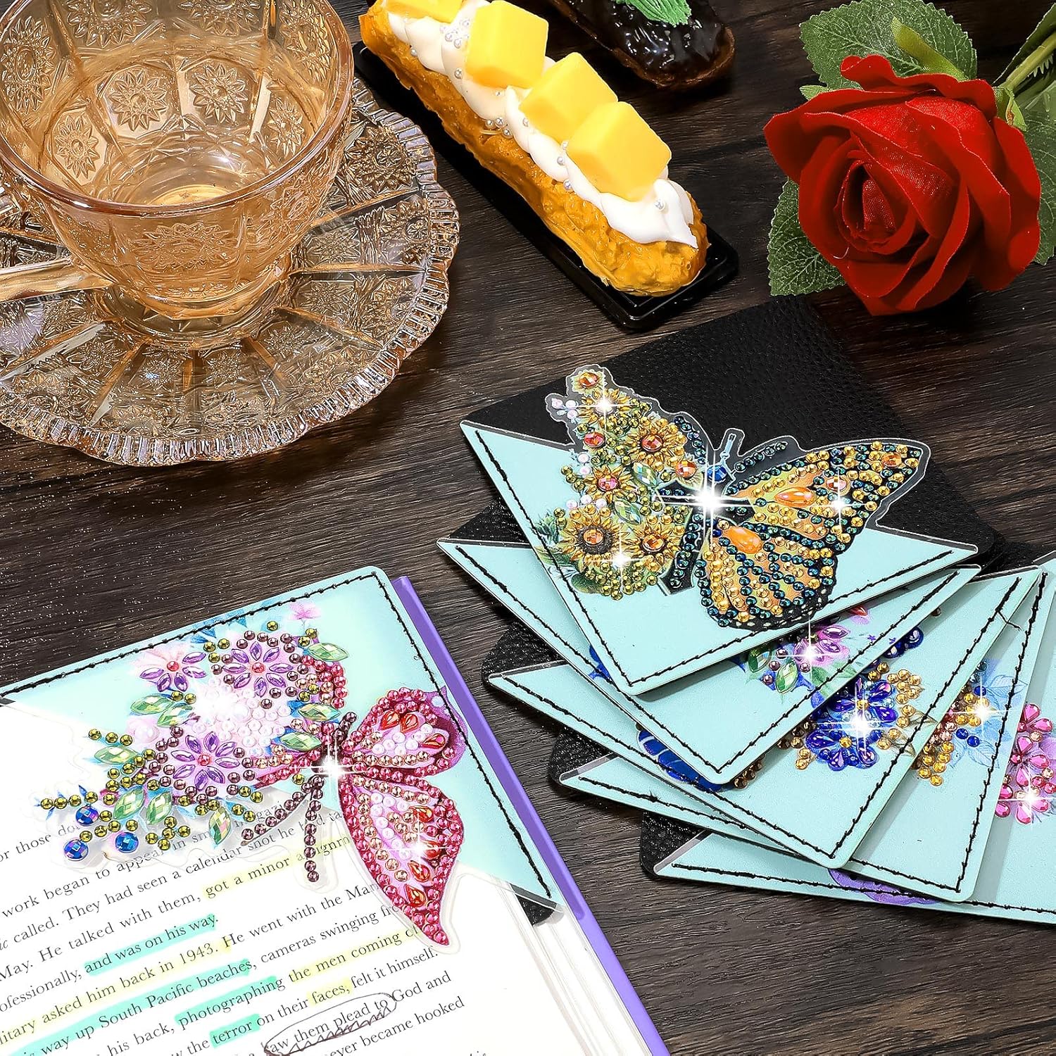 Juego de 8 marcapáginas de arte de diamantes con diseño de mariposas, para manualidades, para niños, adultos, amantes de los libros, graduación,