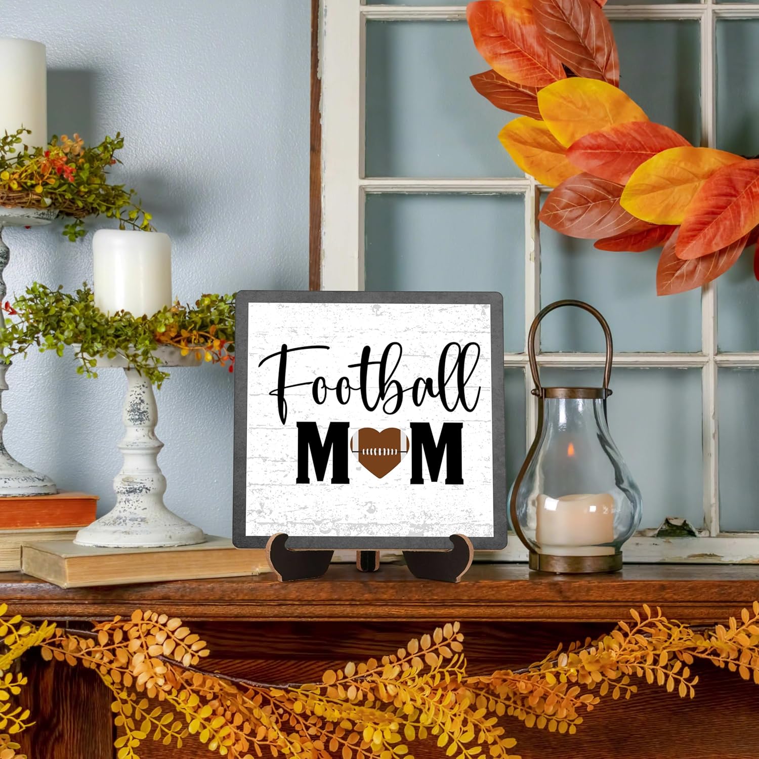 Decoración de mesa de otoño, placa de madera con soporte, letrero de madera decorativo de otoño para el hogar, oficina, sala de estar, suministros