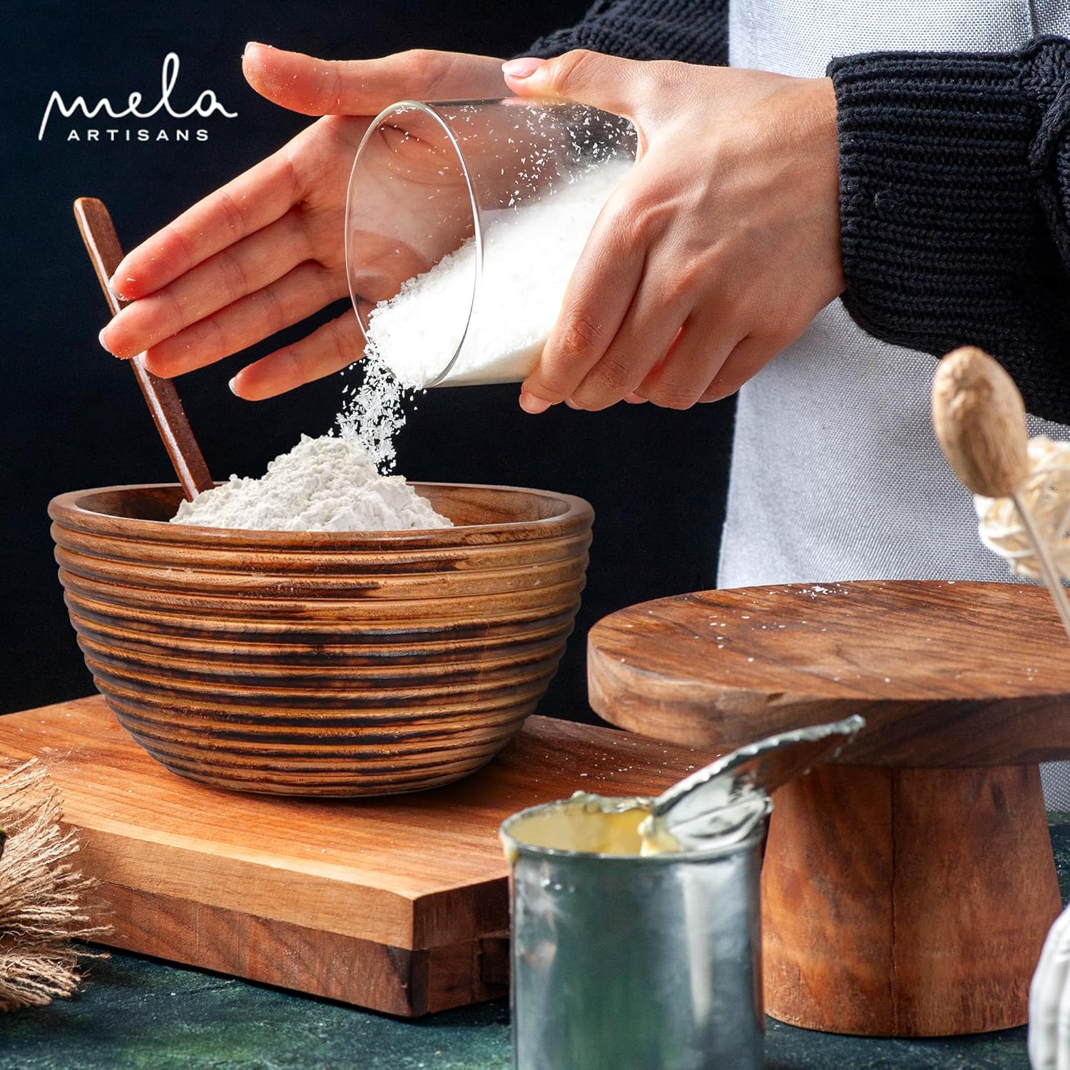 Mela Artisans Frutero de madera de 9 pulgadas, cuenco regular para ensaladas, cereales, aperitivos y mezcla, cuencos decorativos para cocina