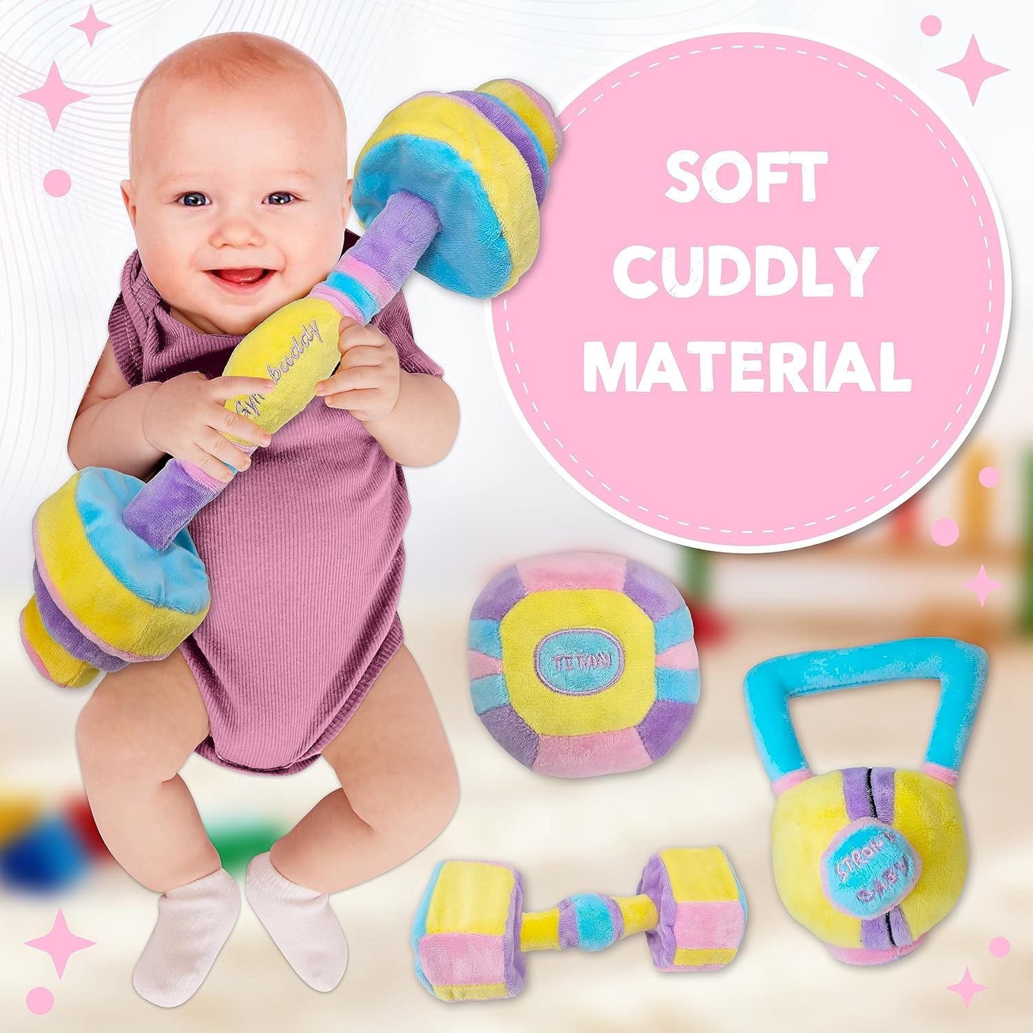 Skywin Juguetes con pesas para bebés, accesorios para fotos de bebé, juguetes de entrenamiento para bebés, juguete con mancuernas para bebé, juguete