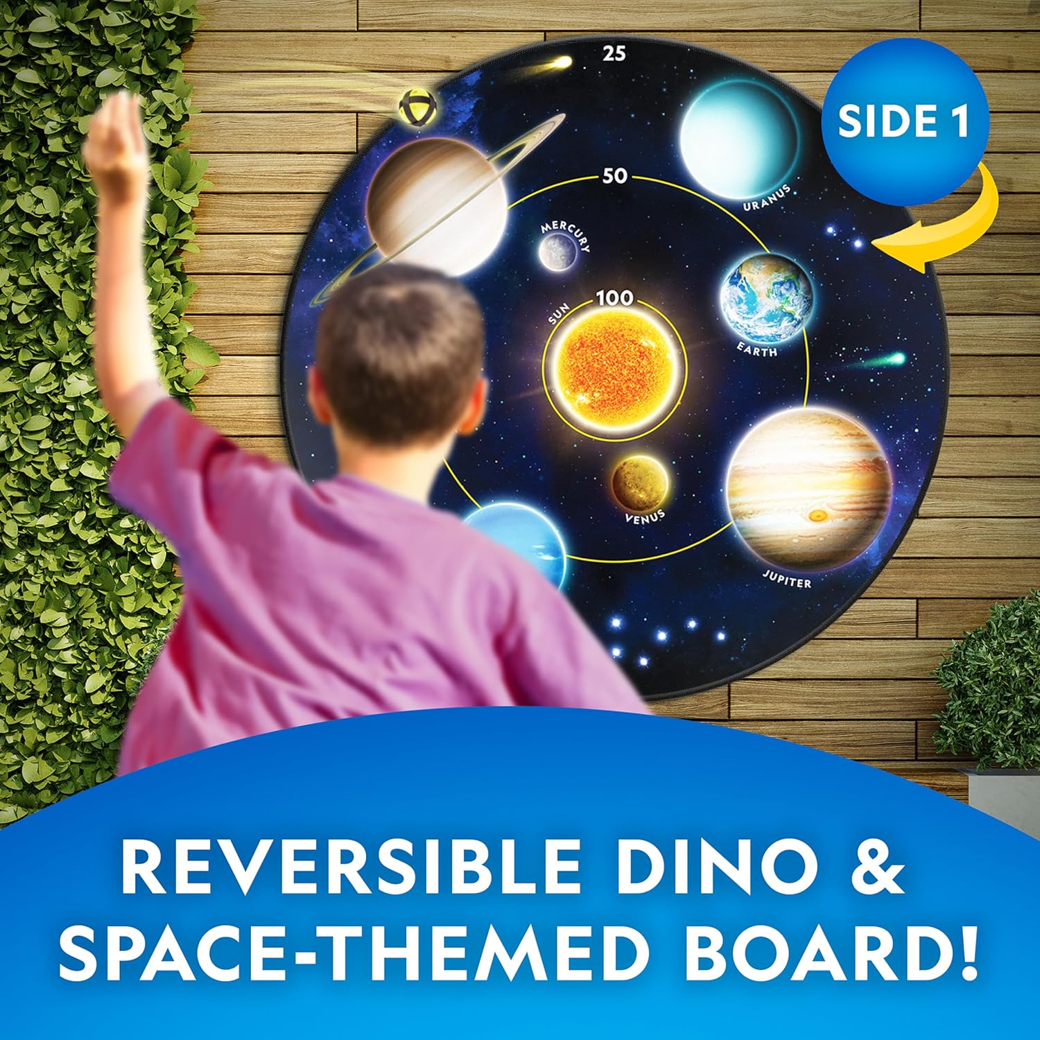 NATIONAL GEOGRAPHIC Tablero de dardos para niños, juego de dardos con diana reversible ligera de 28 pulgadas y bolas adhesivas en 4 colores, juegos