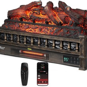 TURBRO Eternal Flame – Calentador eléctrico de cuarzo infrarrojo WiFi de 26 pulgadas con sonido crujiente, troncos de madera de limón realistas, TURBRO Eternal Flame – Calentador eléctrico de cuarzo infrarrojo WiFi de 26 pulgadas con sonido crujiente, troncos de madera de limón realistas,