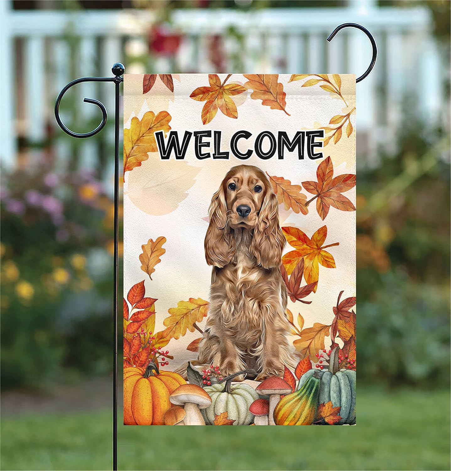 Prezzy Bandera de jardín de perros de otoño, banderas de Cocker Spaniel inglés, decoración al aire libre, 12.5 x 18 pulgadas, vertical, de doble