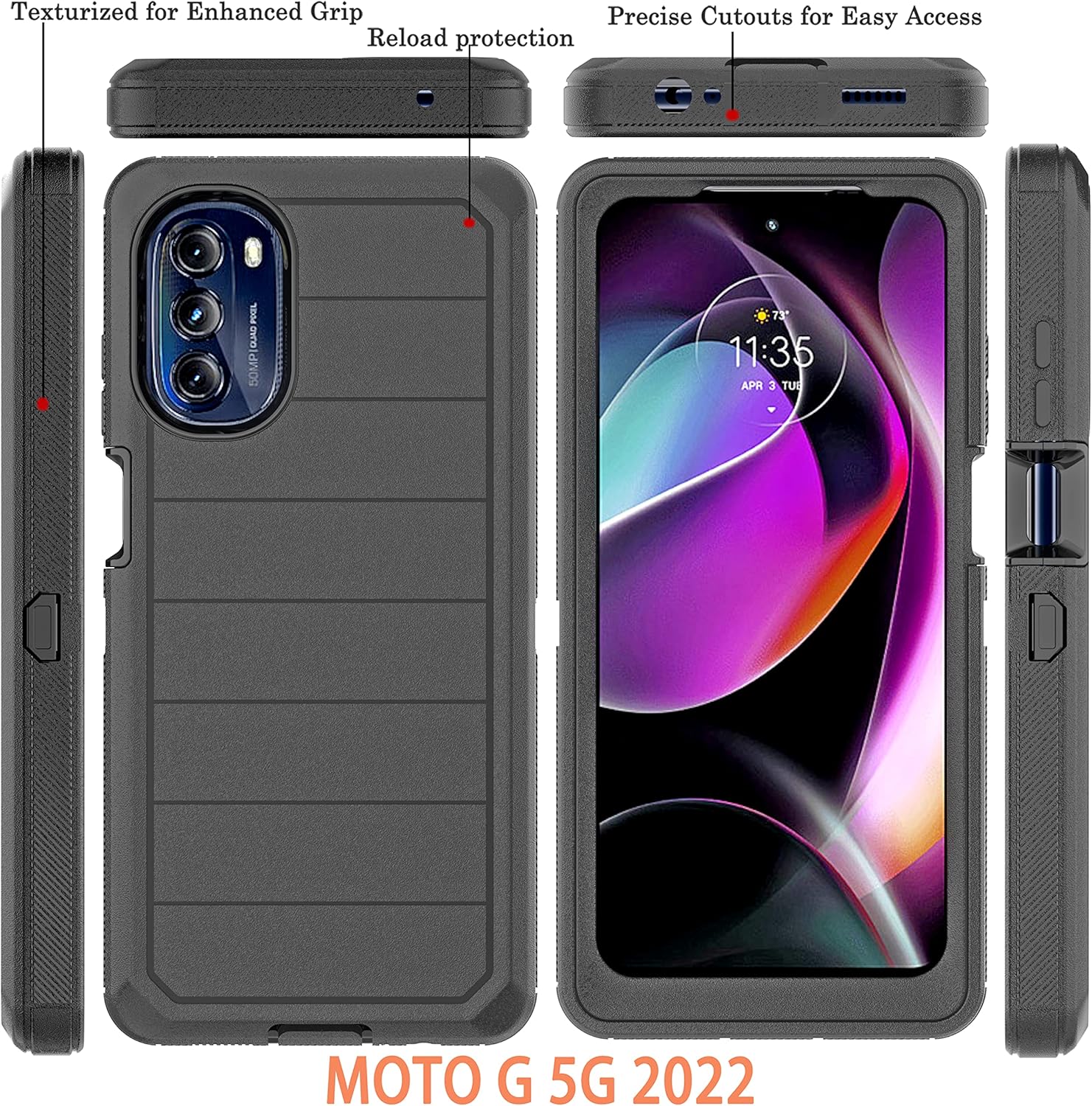 YmhxcY Funda para Moto G 5G 2022 con protector de pantalla integrado, a prueba de caídas, funda duradera de 3 capas, a prueba de golpes, protección