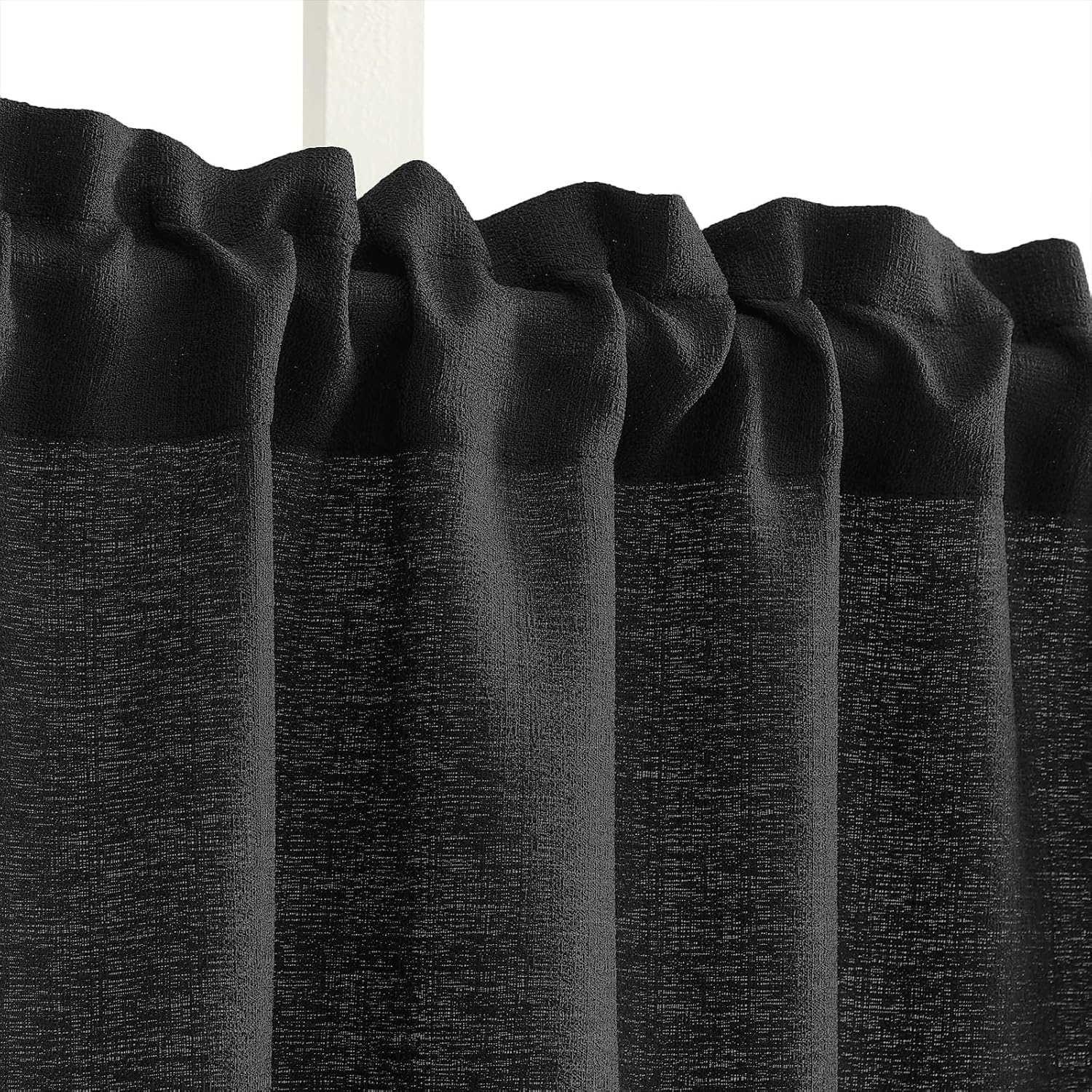 Melodieux Cortinas semitraslúcidas negras de 36 pulgadas de largo para cocina, cafetería, dormitorio, ventanas pequeñas, aspecto de lino, bolsillo