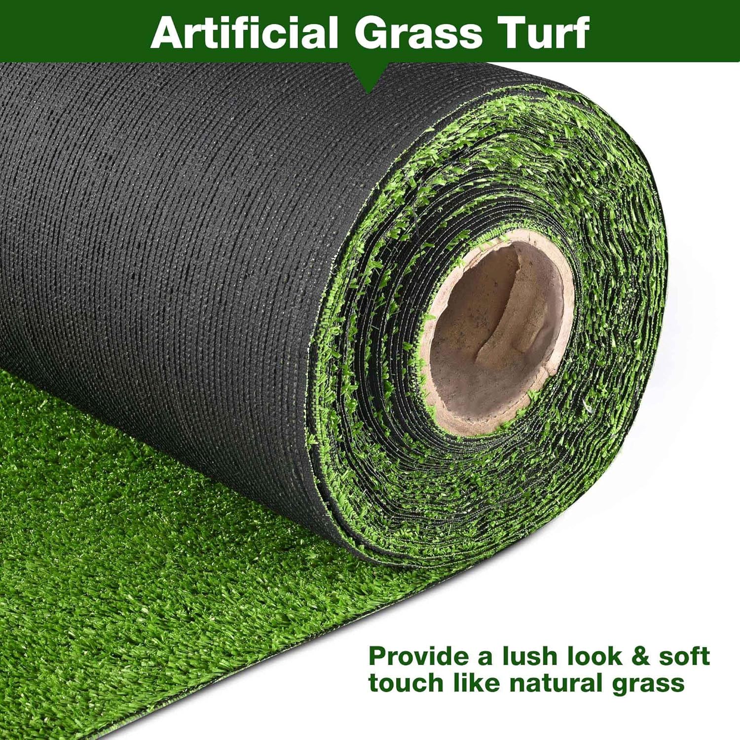 Yescom Rollo de césped artificial de 65 x 6.6 pies (paquete de 2 unidades de 65 x 3.3 pies), gran decoración falsa para patio trasero, césped al