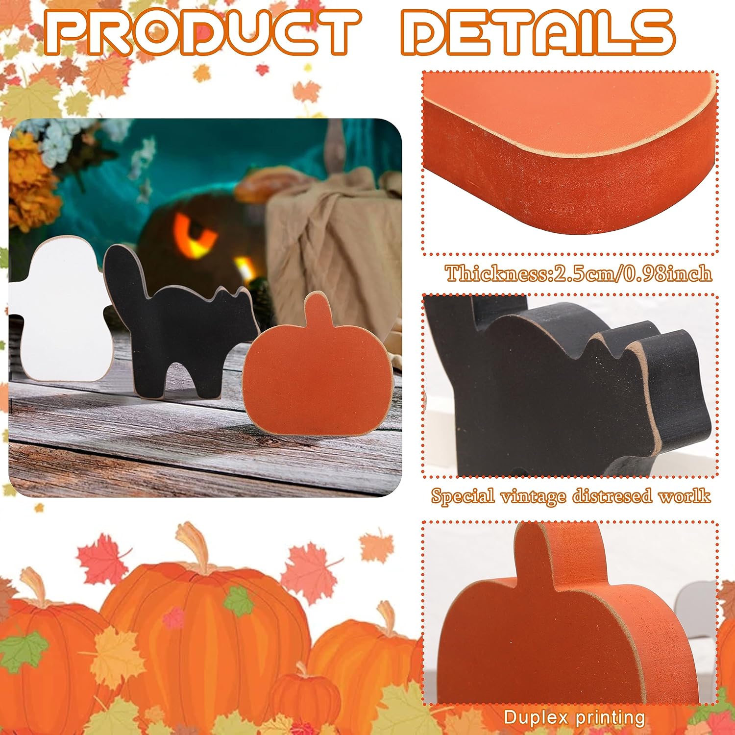 3 piezas de decoración de madera para Halloween, decoración de letrero de madera de calabaza, decoración de Halloween de granja, decoración de