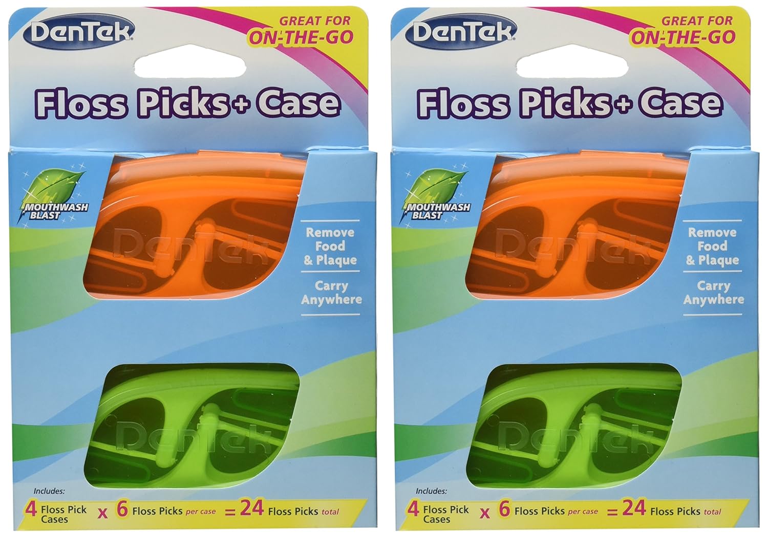 DenTek Púas de hilo dental y estuche de viaje para llevar, 4 fundas de viaje con 6 púas de hilo dental cada uno, (paquete de 2)