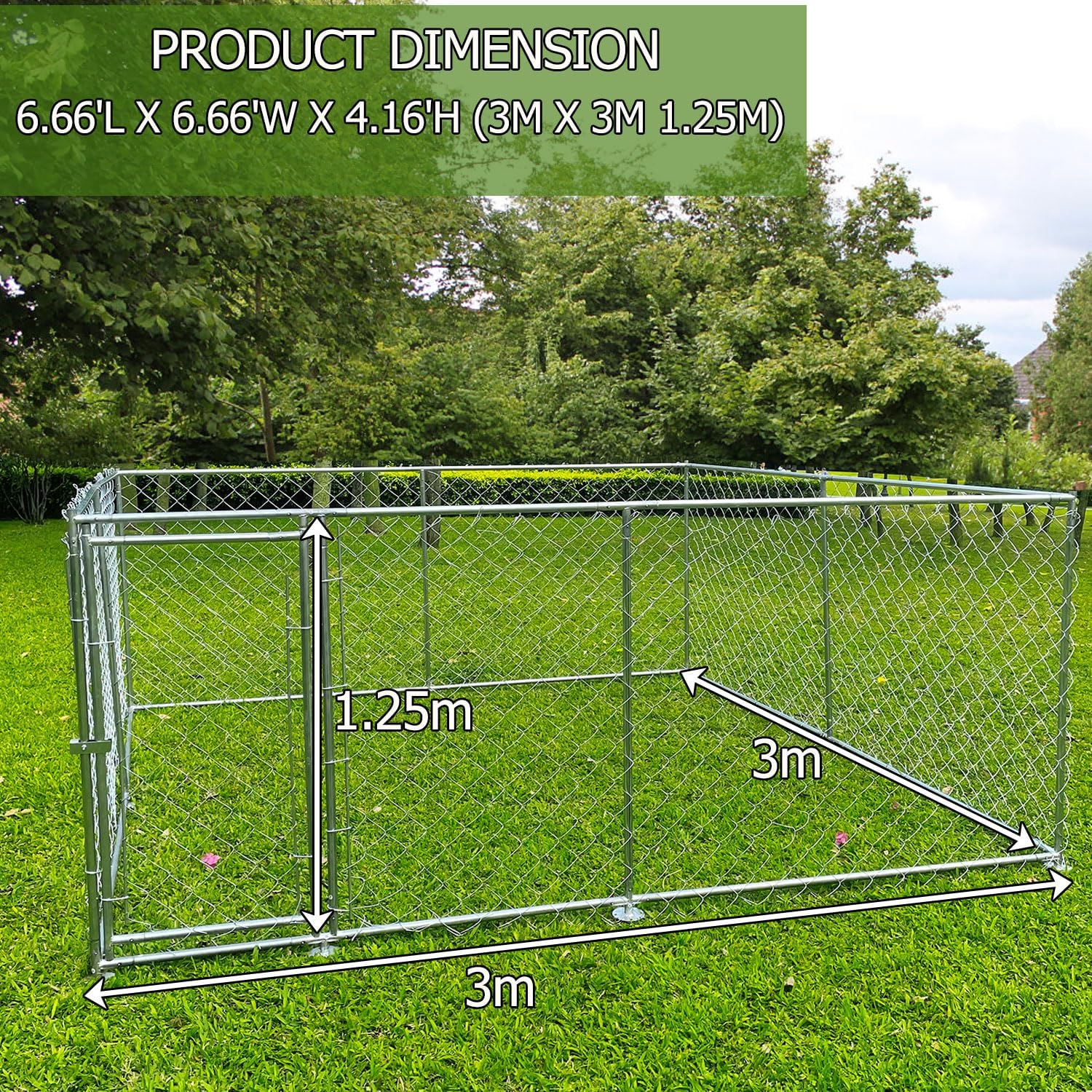Perrera grande para exteriores, casa resistente para perros al aire libre, cerca para perros con bloqueo seguro para patio trasero (10 x 10 x 4.16
