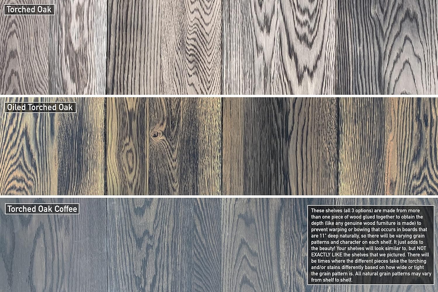 Urban Legacy Accent – Estantes flotantes  Madera dura de roble con acabado antorchado y soportes flotantes  Juego de 2 (36 x 7 x 2 pulgadas, roble