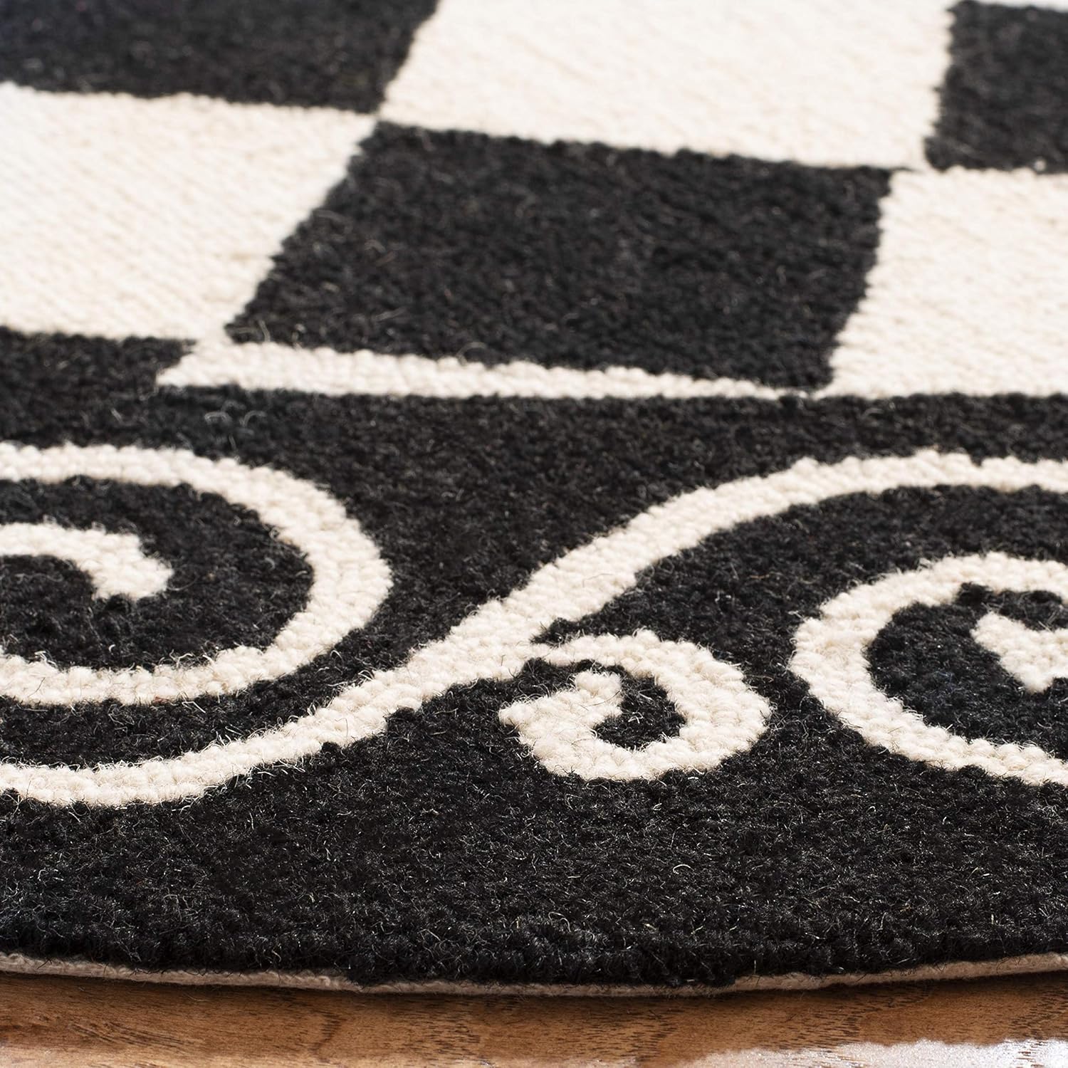SAFAVIEH Chelsea Collection HK711A – Alfombra redonda de lana de campo francés enganchada a mano, 3 pies, color negro y marfil