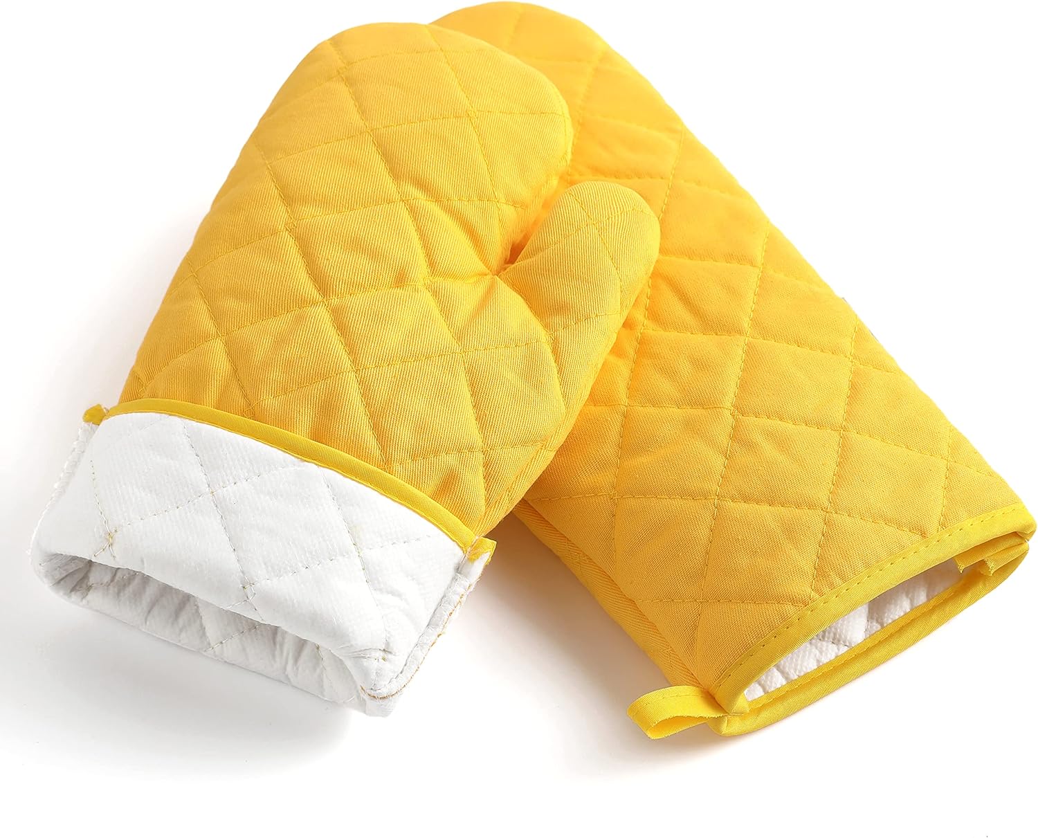 M Miaoyan – Juego de 4 guantes de horno y soportes para ollas, resistentes al calor, 500 grados, extra gruesos, largos, de algodón, para cocina (12