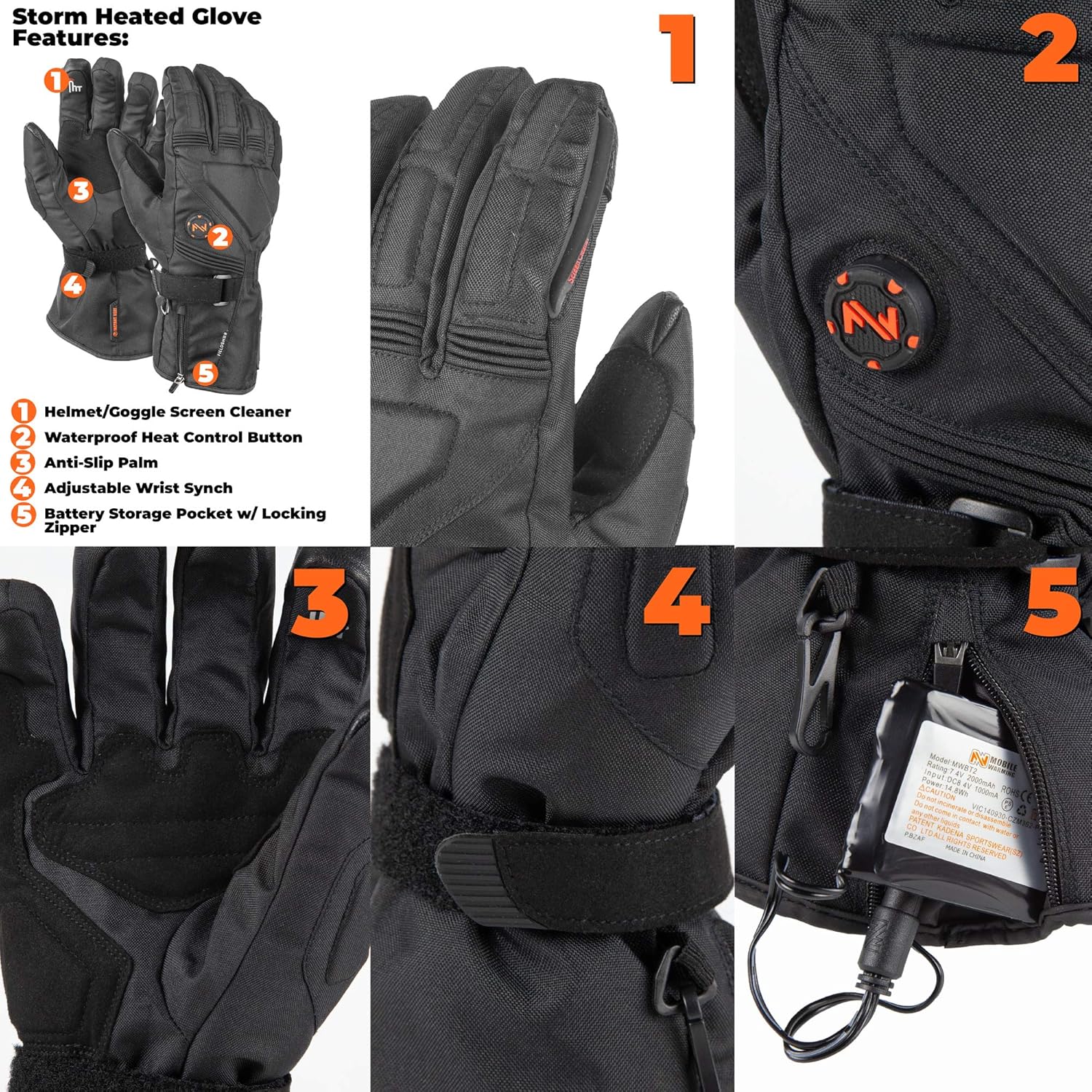 Fieldsheer Storm – Guante térmico con zona de calor superior, batería de 7.4 V