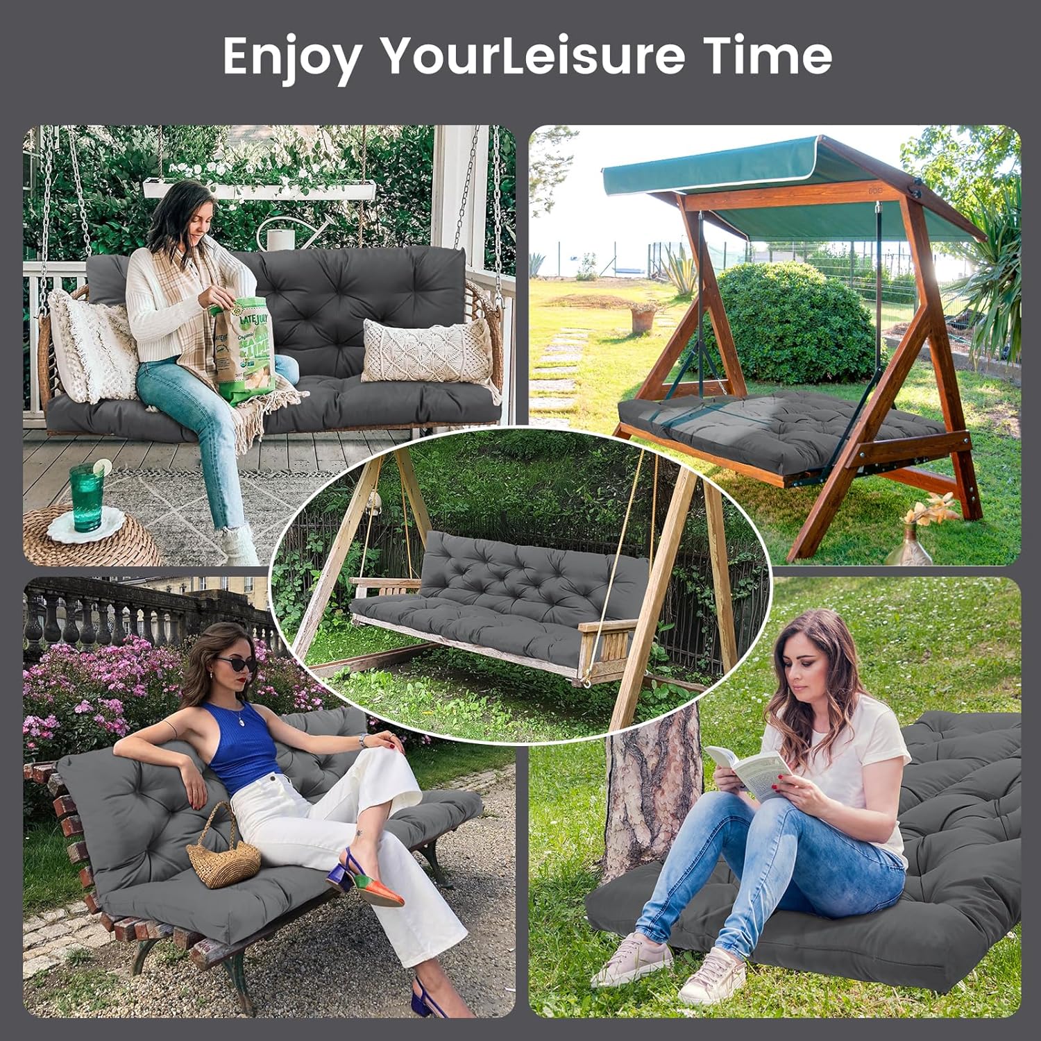 Cojines de asiento de repuesto con respaldo, cojines gruesos de 4 pulgadas, 2-3 plazas, impermeables, con lazos, para muebles de jardín y patio (60