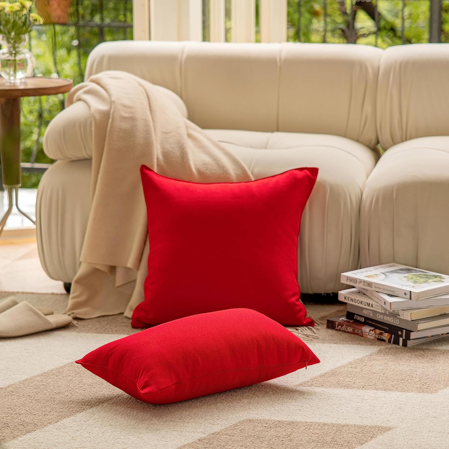 Demetex Fundas de almohada decorativas impermeables de 12 x 20 pulgadas, para exteriores, fundas de almohada de lino para jardín, césped y sala de
