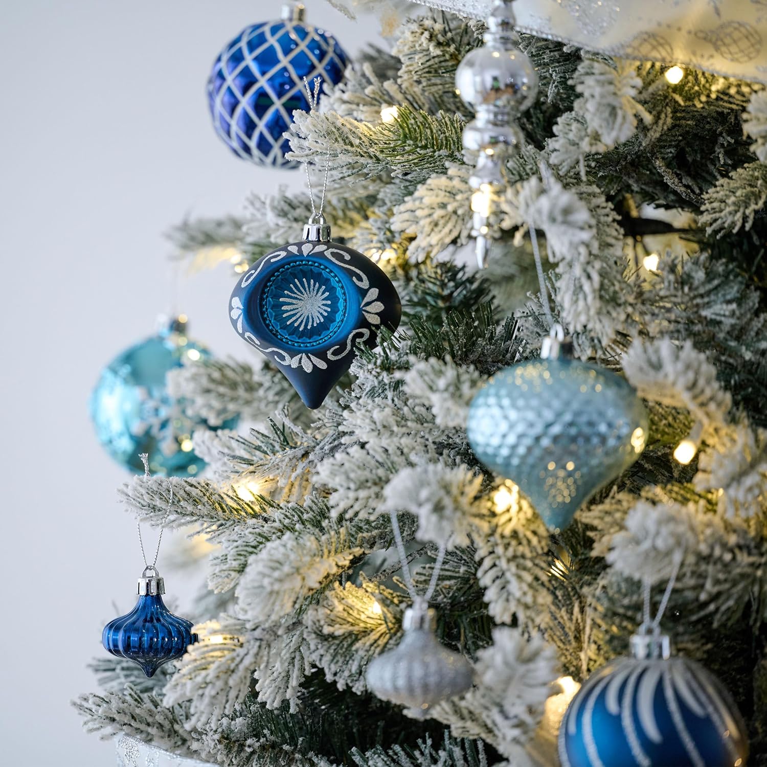 Valery Madelyn Adornos para árbol de Navidad, 70 unidades, color azul marino y plata, juego de bolas de Navidad inastillables, adorno colgante de