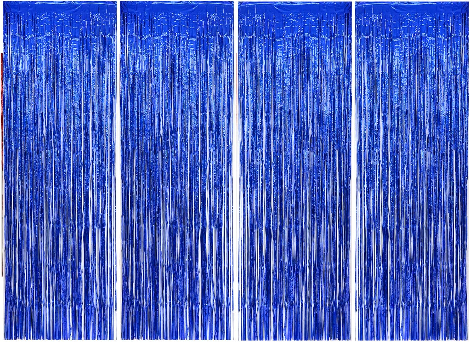 Allgala 4PK 3.3 x 9.8 pies (3.3 x 9.8 ft) cortinas de fondo de fotos de fiesta de oropel metálico para decoración de puerta con flecos, azul-BD52606