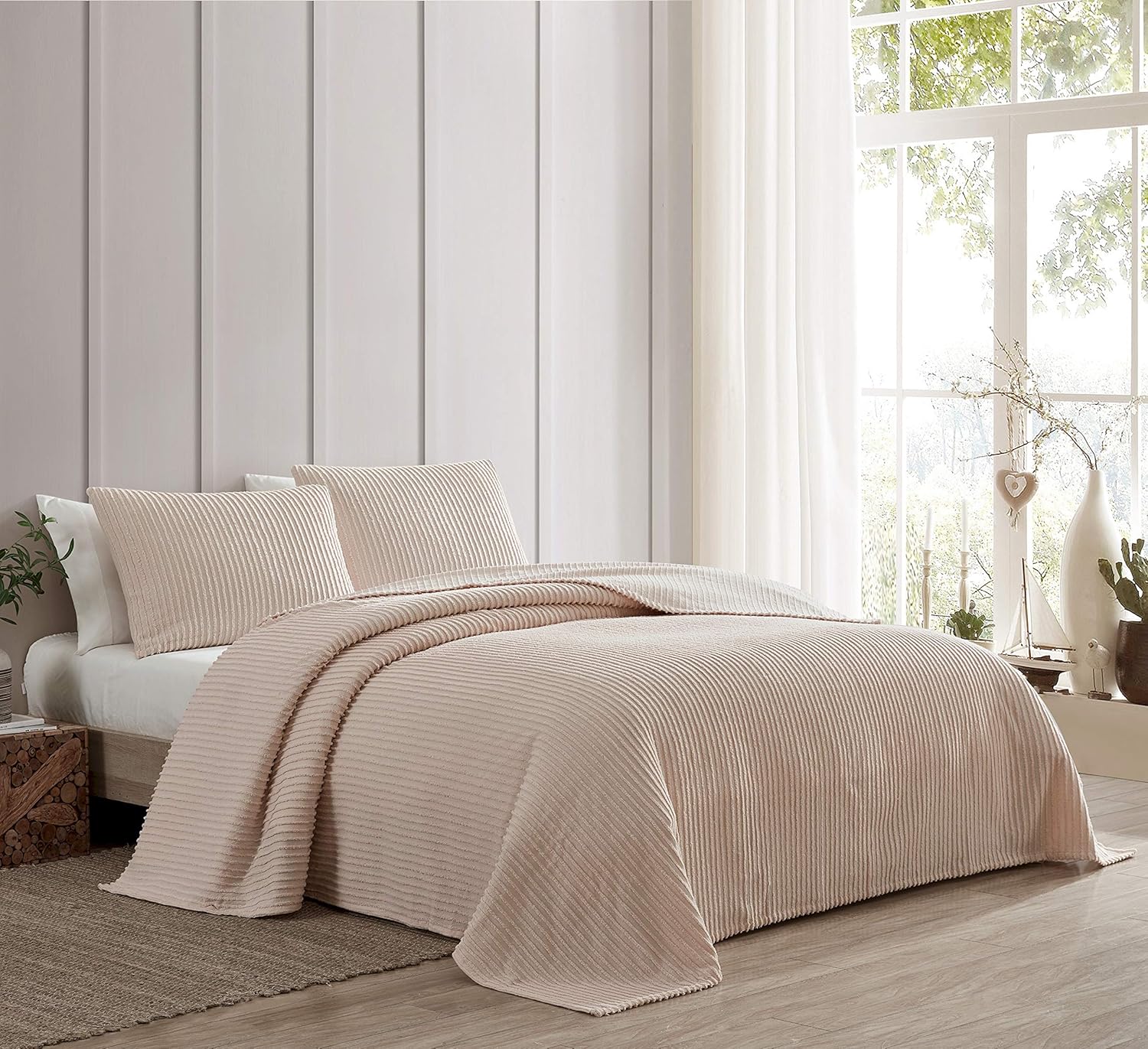 Beatrice Home Fashions Colcha de chenilla Canal, King, color rubor