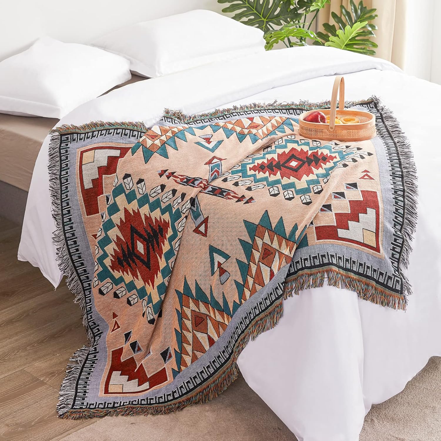 Touchat Manta de nativos americanos, manta bohemia para sofá y cama, manta mexicana decorativa de granja, manta tejida de decoración del suroeste,