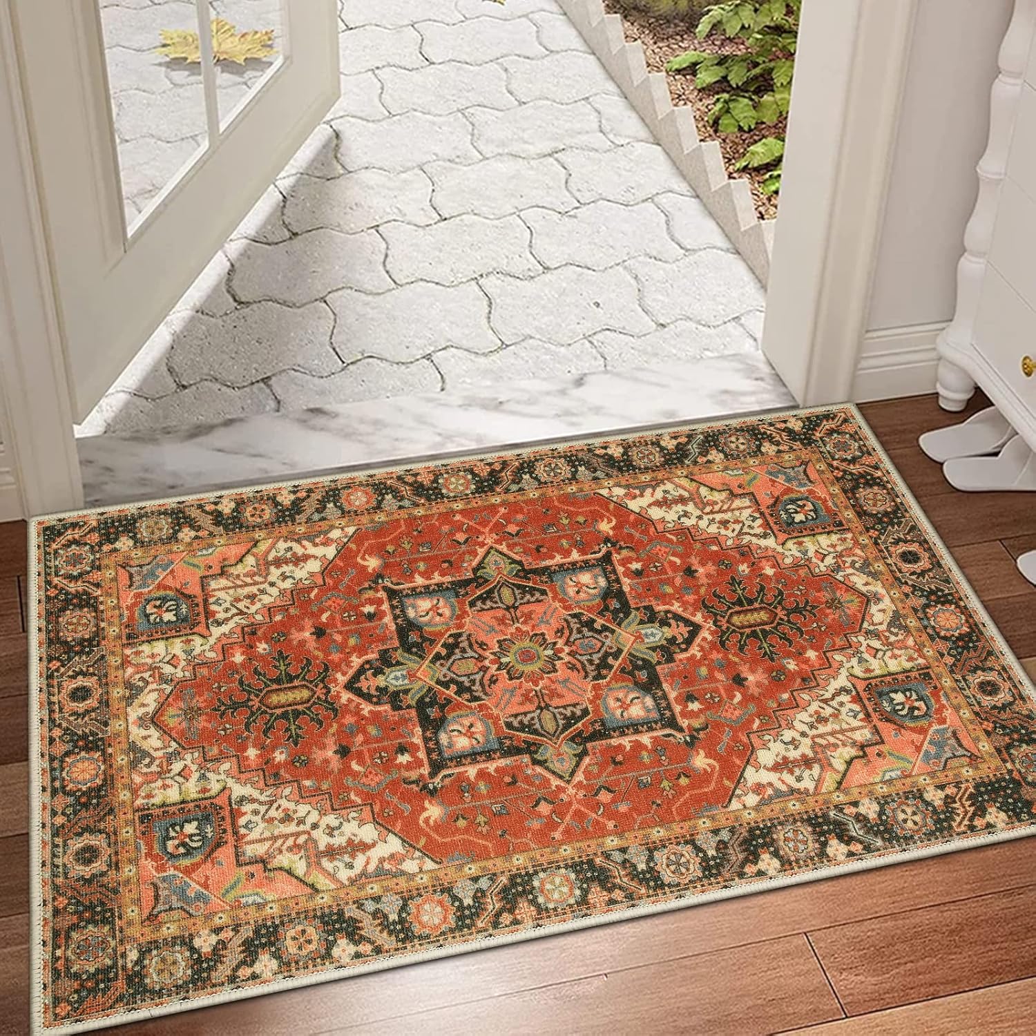 Collive Tapete retro para puerta de interior, antideslizante, lavable, absorbe rápidamente, tapetes de bienvenida, tapetes de pelo bajo, alfombra de