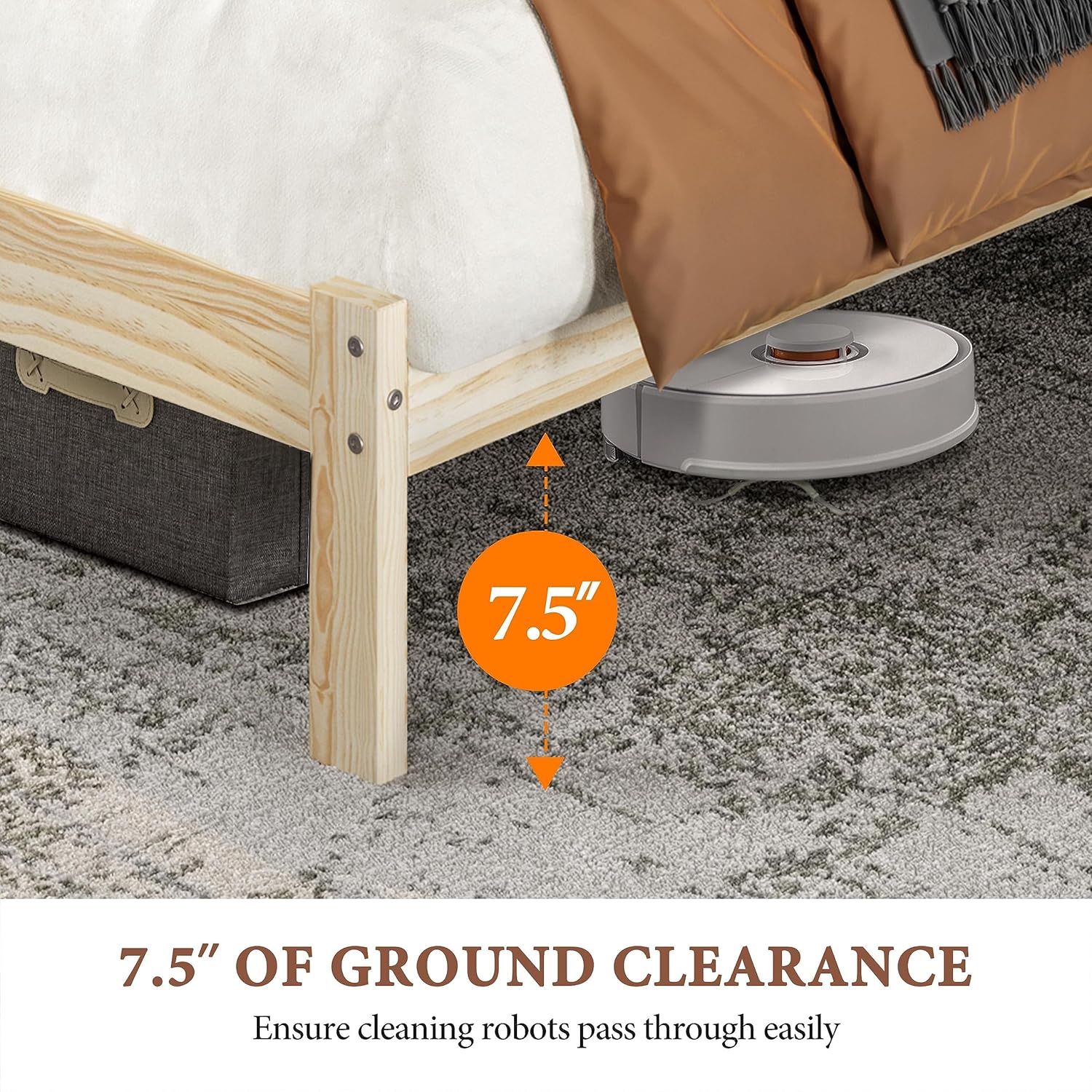 Yaheetech Base de cama Queen con plataforma de madera de pino maciza con cabecera con paneles, estilo Wicklow, soporte de listones de madera, sin