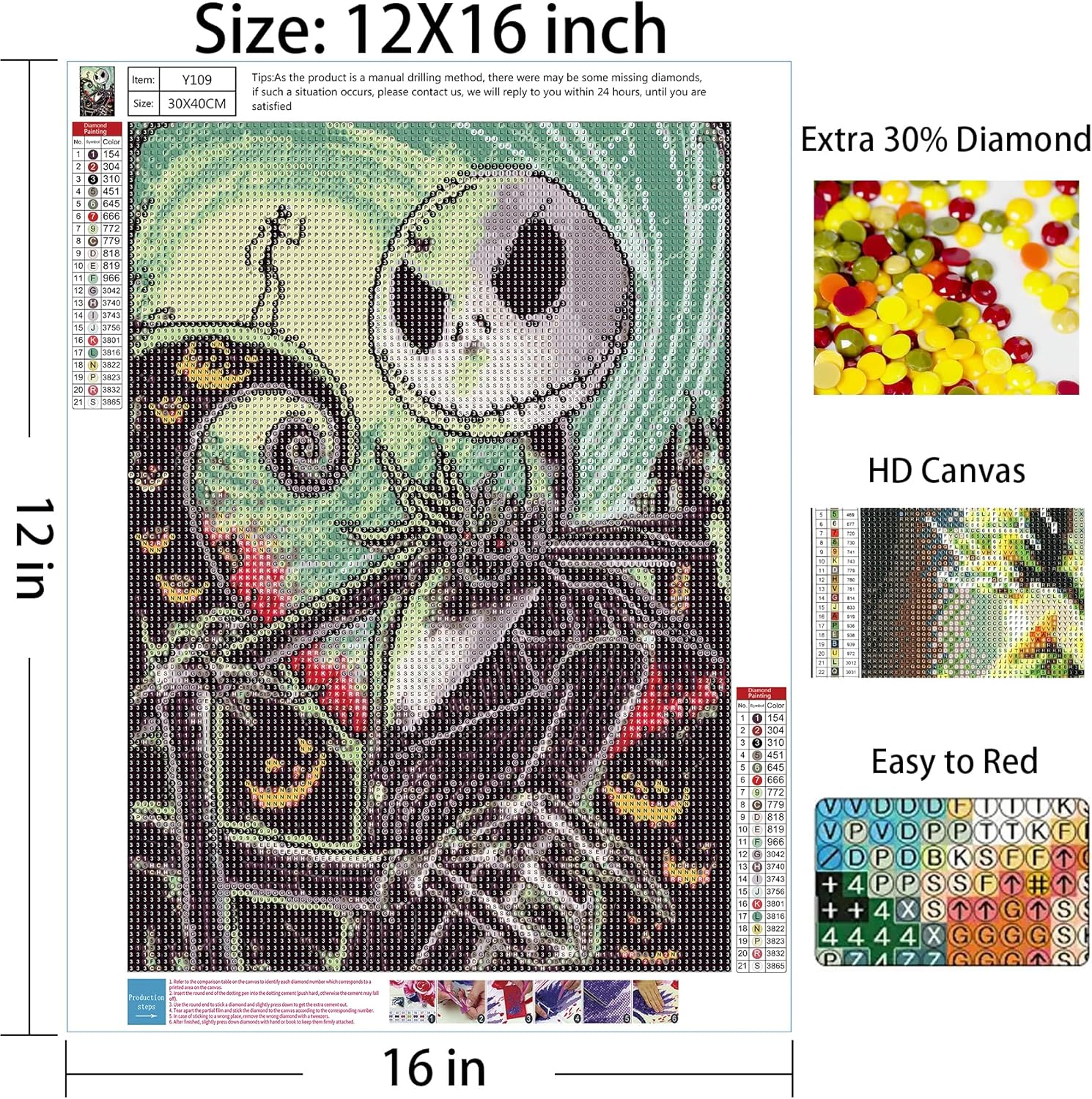 uohqhi Kit de pintura de diamantes de Halloween 5D para adultos, kits de pintura de gemas con diamantes redondos, taladro completo para decoración