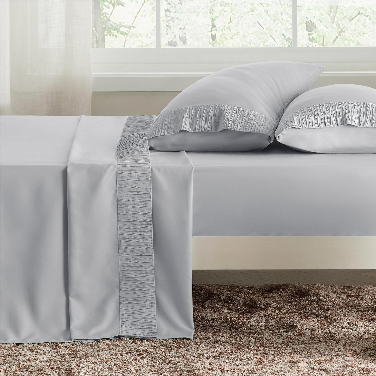 Bedsure – Juego de sábanas para cama de tamaño California King, de color gris claro, suave juego de sábanas que incluye fundas de almohada, 4