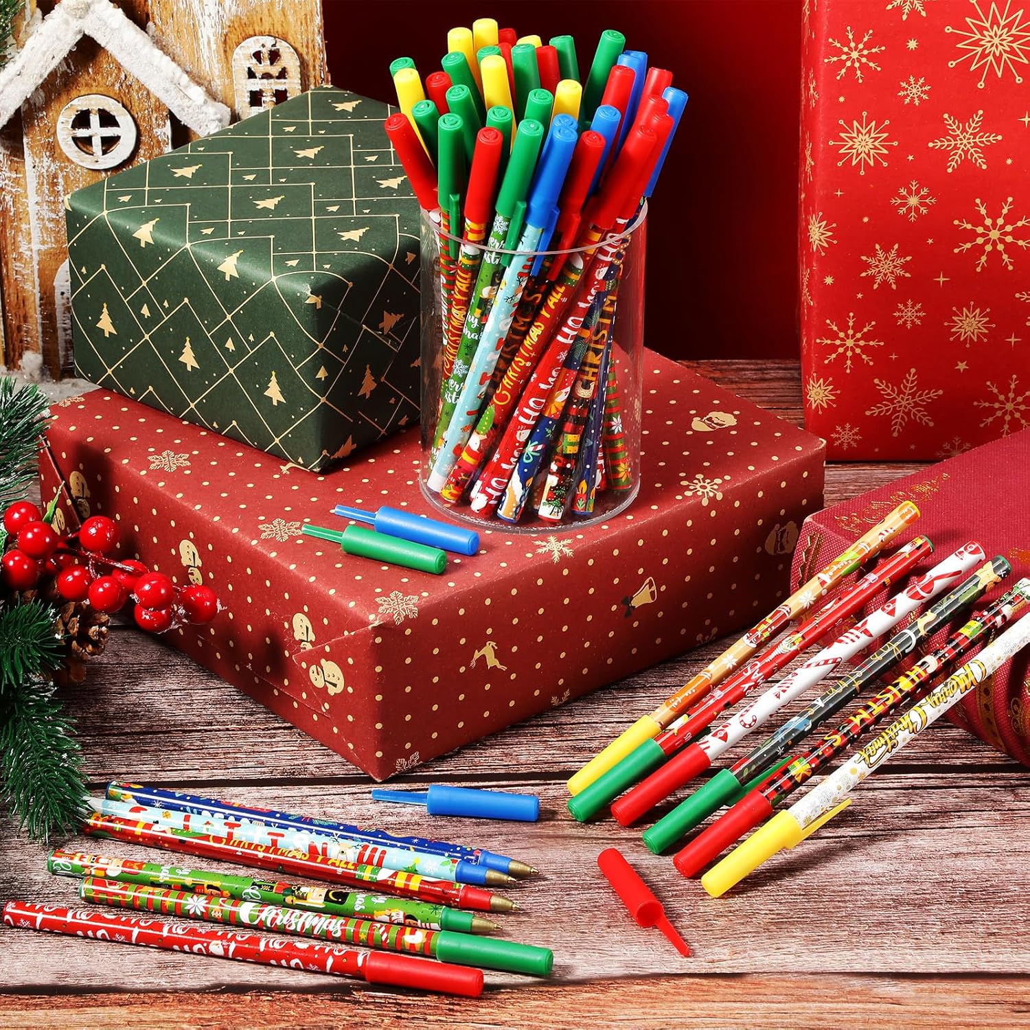 Funrous 200 bolígrafos de Navidad a granel para adultos y niños, novedosos bolígrafos de Navidad para niños y adultos, escuela, oficina, hogar,
