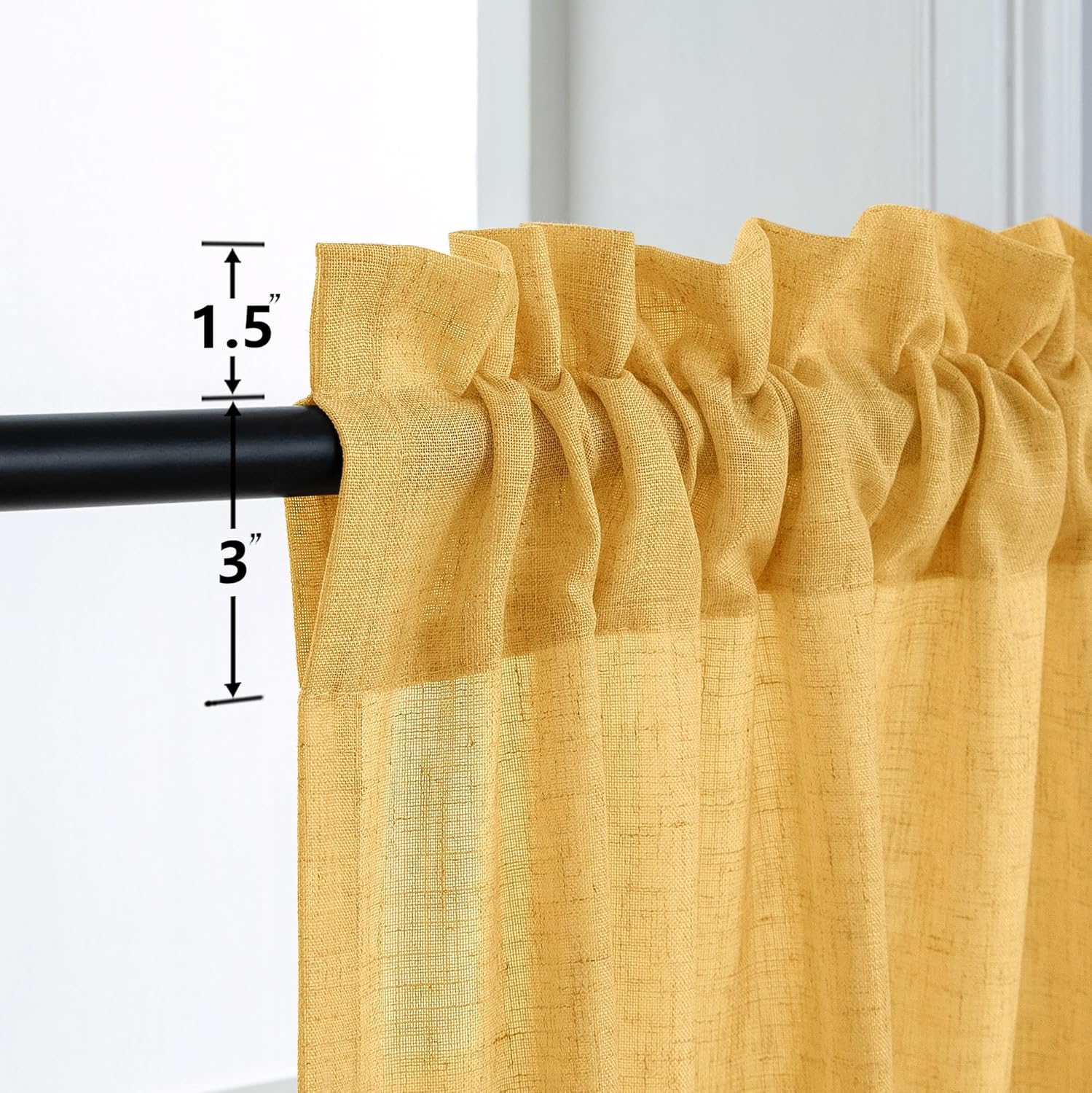 Cortinas de lino amarillo dorado de 108 pulgadas de largo para sala de estar, juego de 2 paneles con bolsillo para barra, cortinas de filtrado de