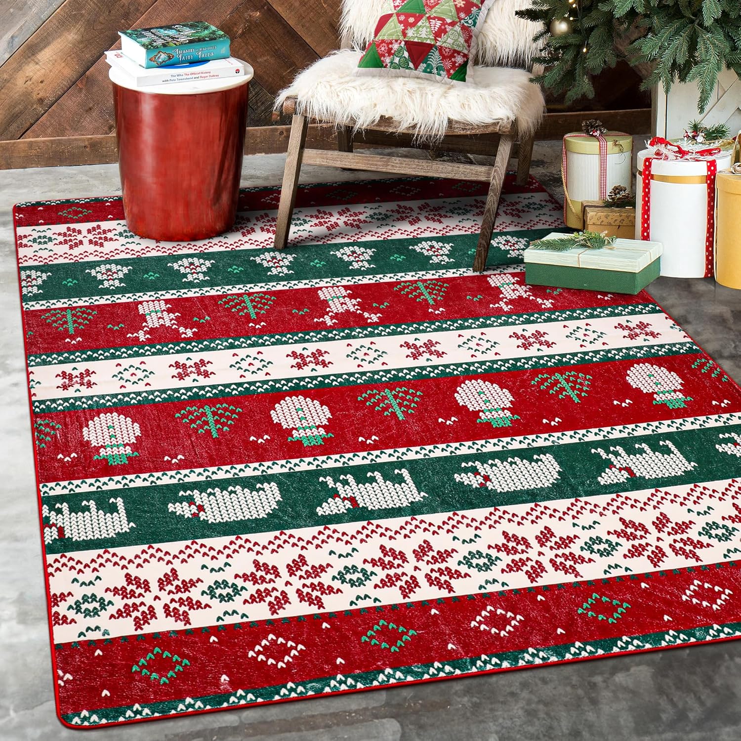 Alfombras de dormitorio para sala de estar, alfombra de Navidad de 5 x 7, lavable a máquina, decoración de vacaciones, cubierta de suelo, con