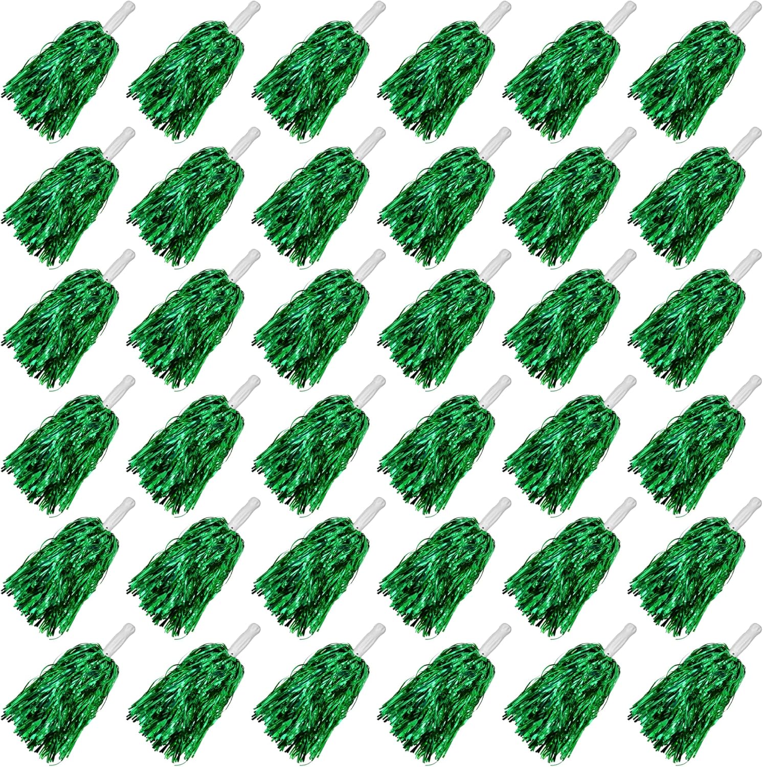 36 pompones de animadora de plástico de aluminio metálico con mango de bastón para juegos, deportes, escuadrones, fiestas de baile, fútbol,