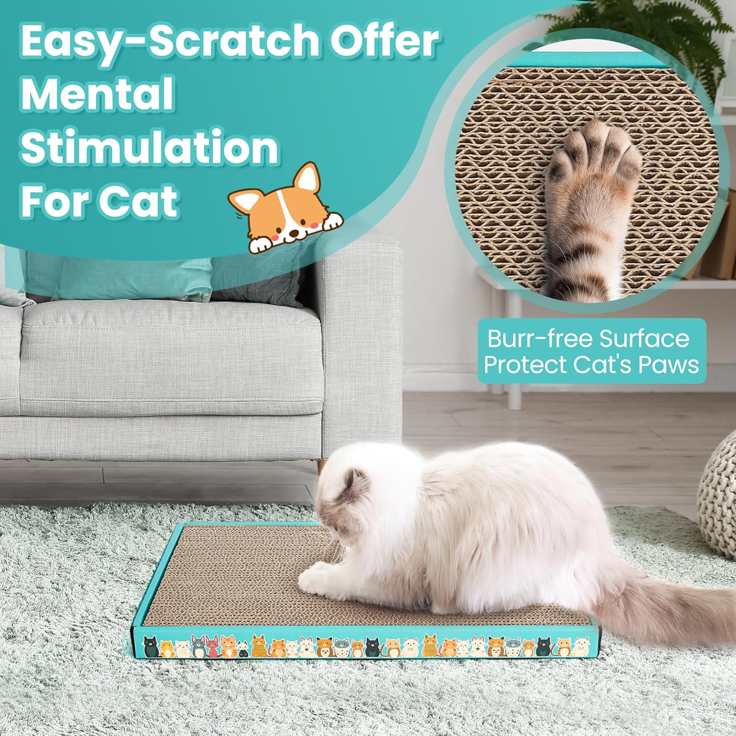 PAWSCRAT Rascador para gatos, paquete de 4 almohadillas para rascar gatos con carcasa de cartón, almohadillas para rascar gatos de interior, tabla