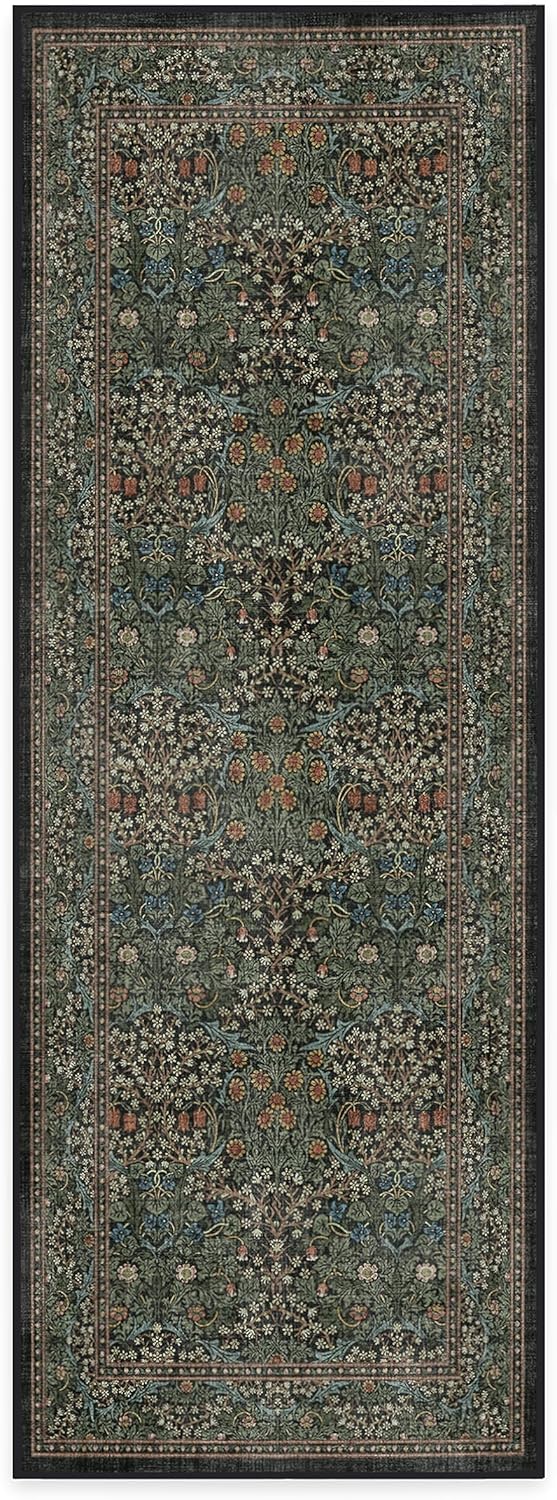 RUGGABLE x Morris & Co – Alfombra bohemia lavable perfecta para entrada, pasillo, cocina, antideslizante, apta para niños, resistente a las manchas