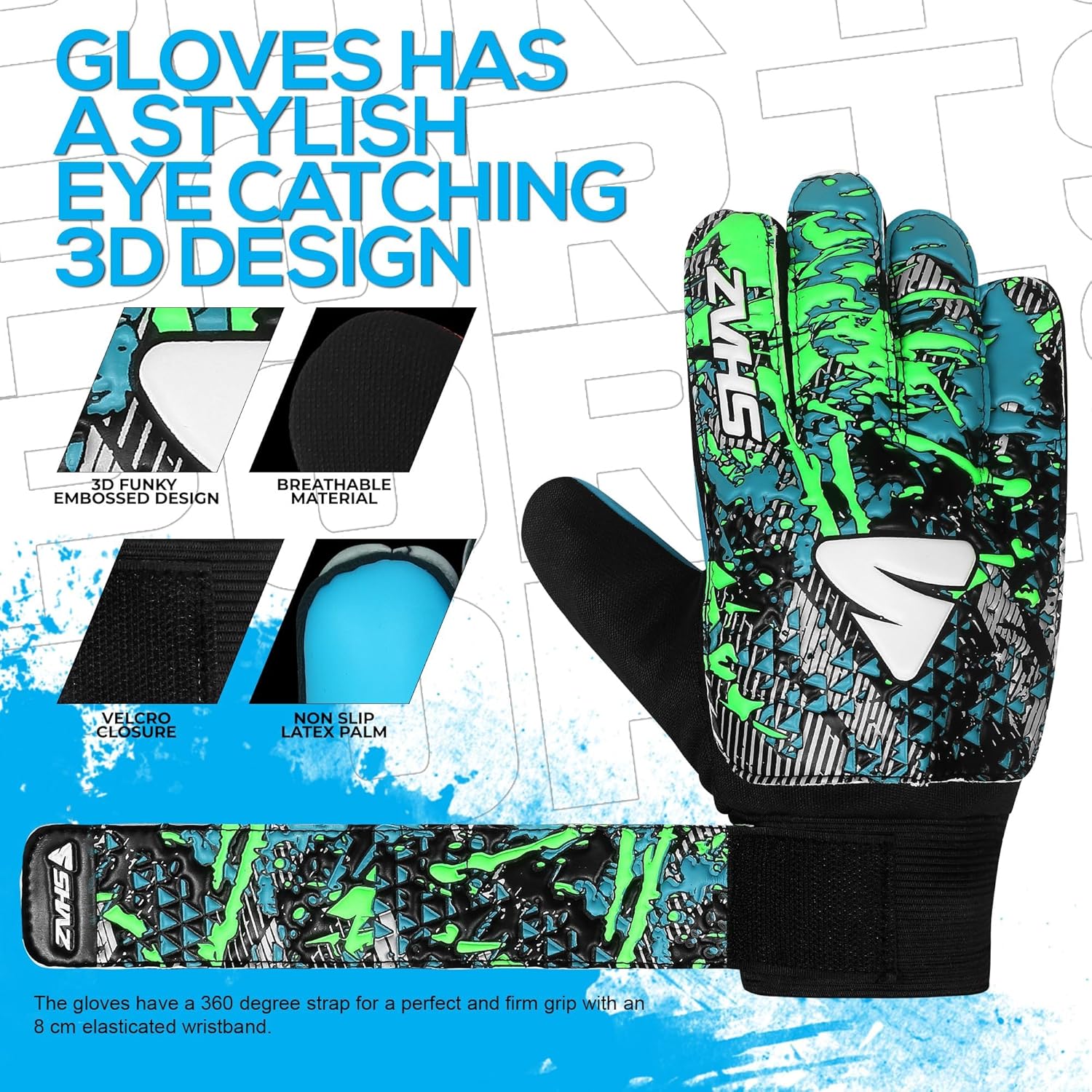 Shaz Guantes de portero de fútbol para niños y jóvenes, guantes de portero de fútbol Funky antideslizantes de 0.157 in con palma de látex con agarre