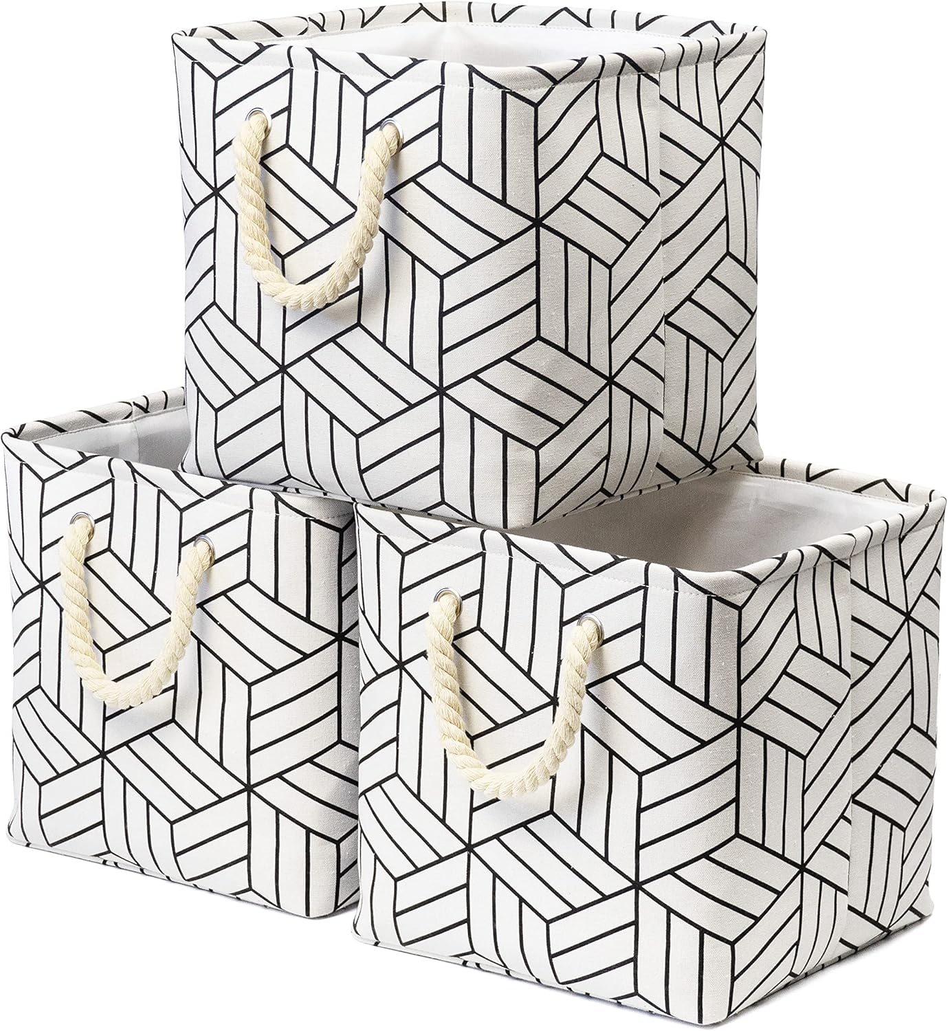 Cesta de almacenamiento de tela 3 unidades Plegable de lona cuadrada plegable de lino organizador con asas para estantes, armario, ropa, guardería,