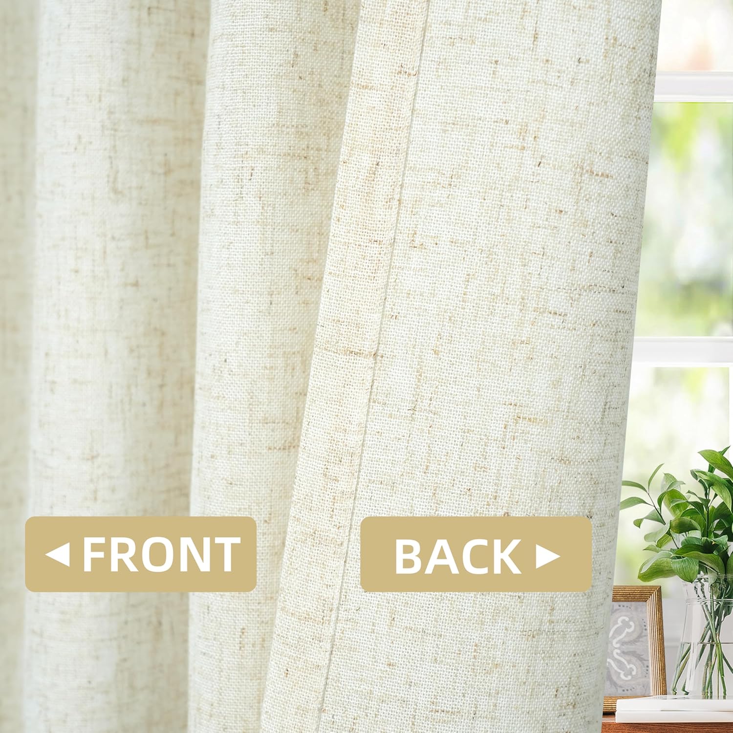 DriftAway Cortinas plisadas de lino semitransparente con textura de casa de campo sólidas y rústicas, 2 paneles de 50 pulgadas de ancho por 120