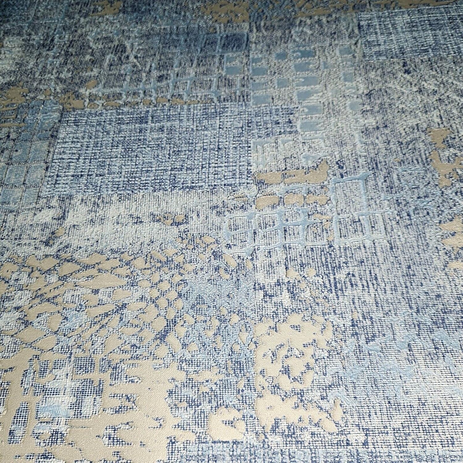 Abstracto moderno en relieve azul gris oro metálico imitación tela texturizada papel pintado